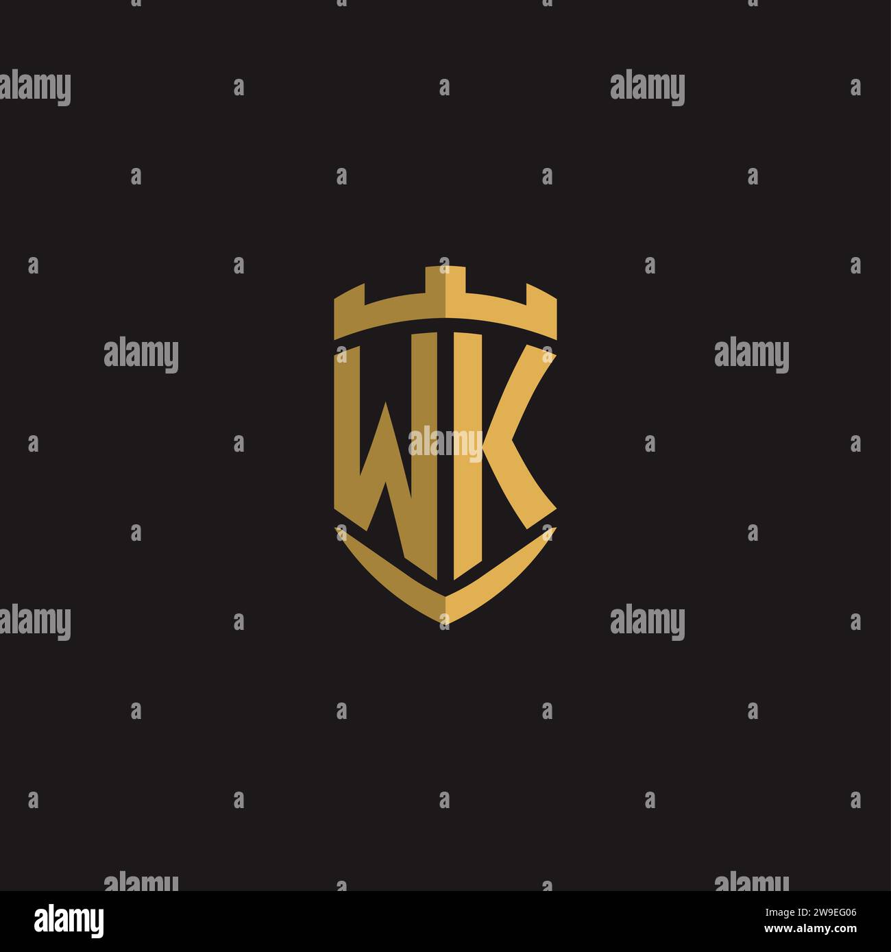 Initials WK logo monogram with shield style design vector graphic Stock Vector