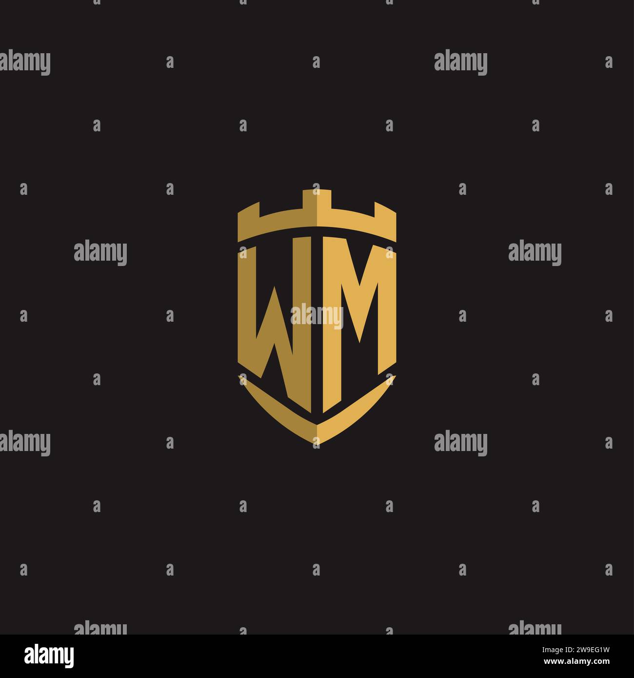 Initials WM logo monogram with shield style design vector graphic Stock Vector