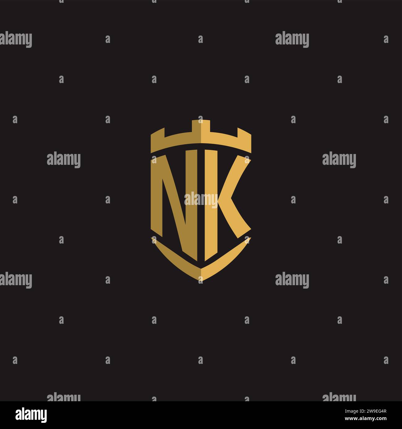 Initials NK logo monogram with shield style design vector graphic Stock Vector