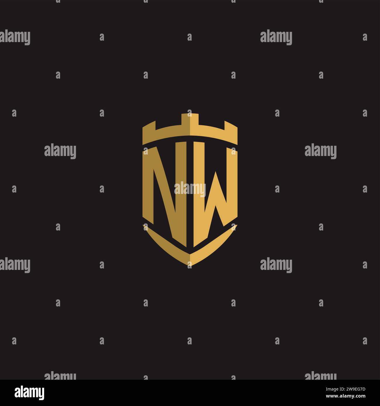 Initials NW logo monogram with shield style design vector graphic Stock Vector