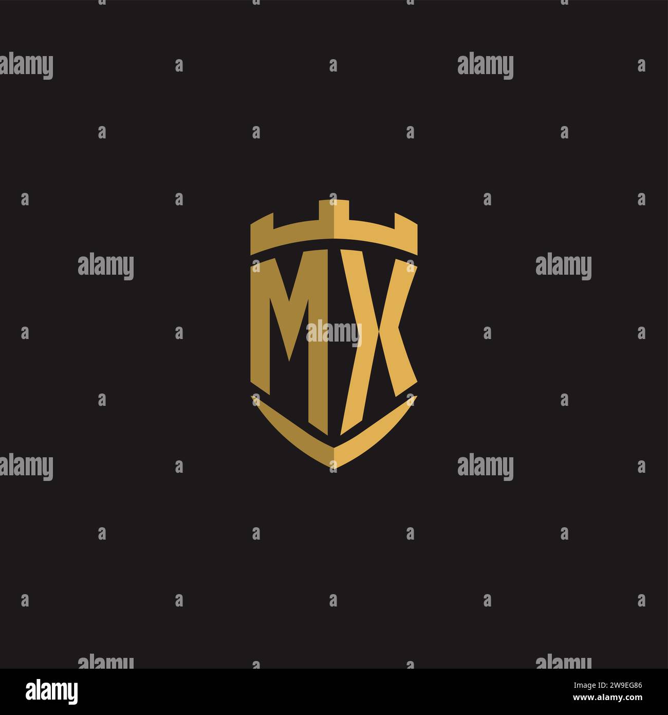 Initials MX logo monogram with shield style design vector graphic Stock Vector