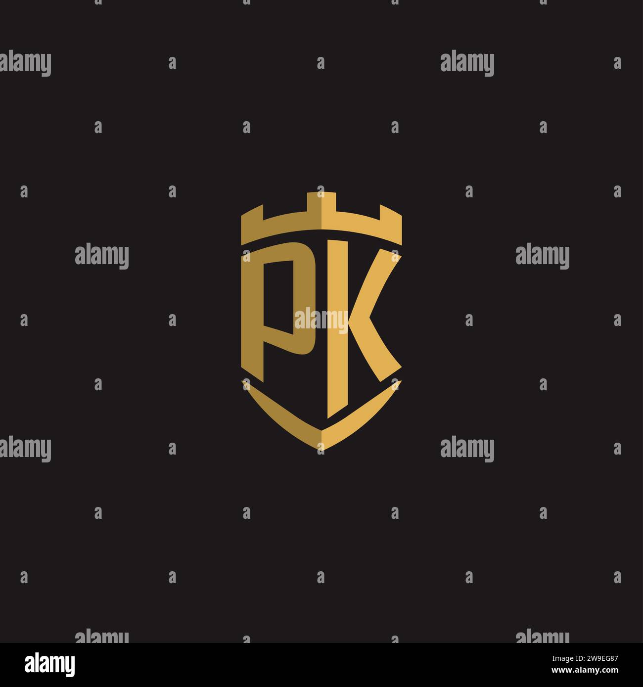 Initials PK logo monogram with shield style design vector graphic Stock Vector