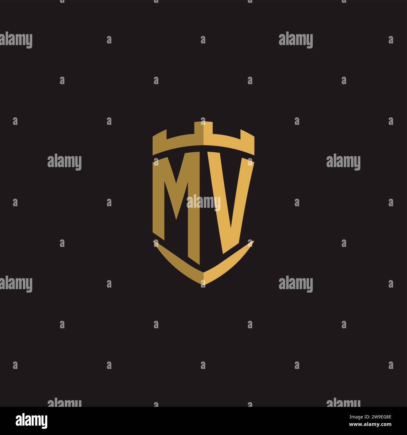Initials MV logo monogram with shield style design vector graphic Stock Vector