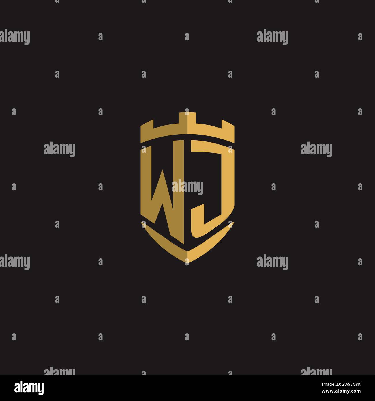 Initials WJ logo monogram with shield style design vector graphic Stock Vector
