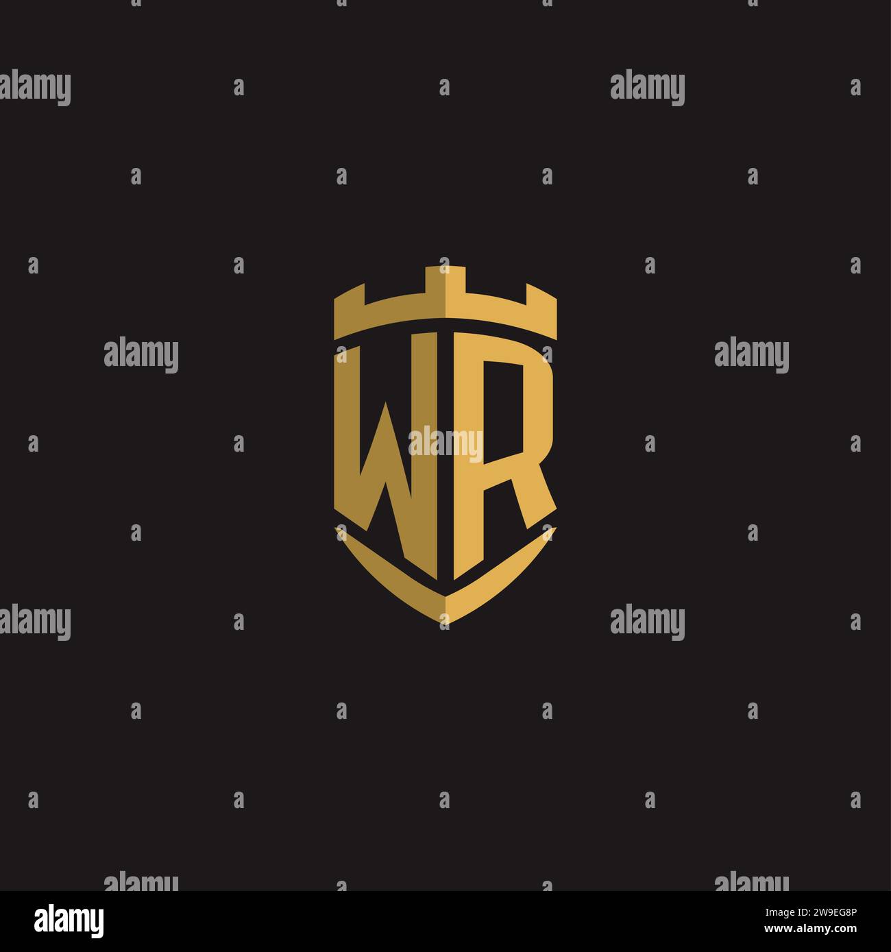 Initials WR logo monogram with shield style design vector graphic Stock Vector