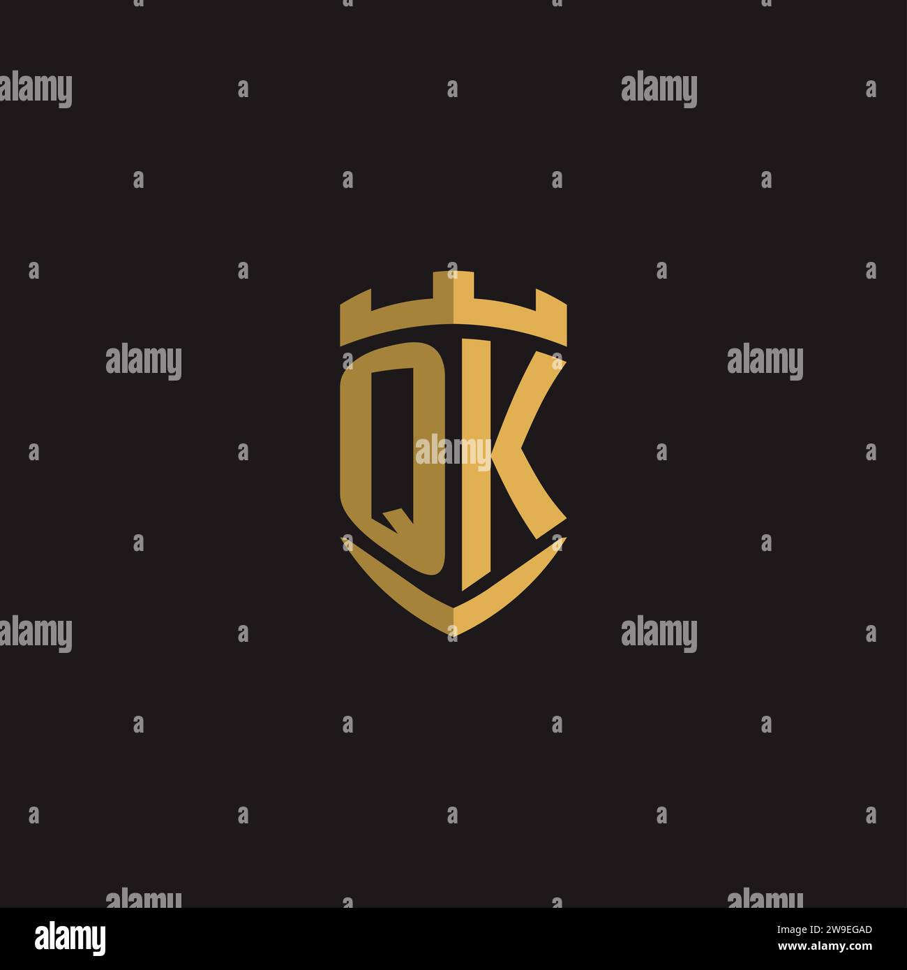 Initials QK logo monogram with shield style design vector graphic Stock Vector