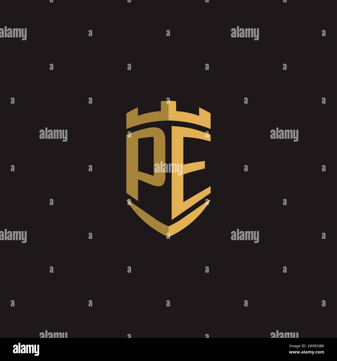 Initials PE logo monogram with shield style design vector graphic Stock Vector