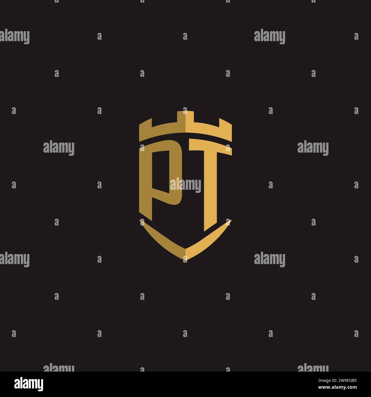 Initials PT logo monogram with shield style design vector graphic Stock Vector