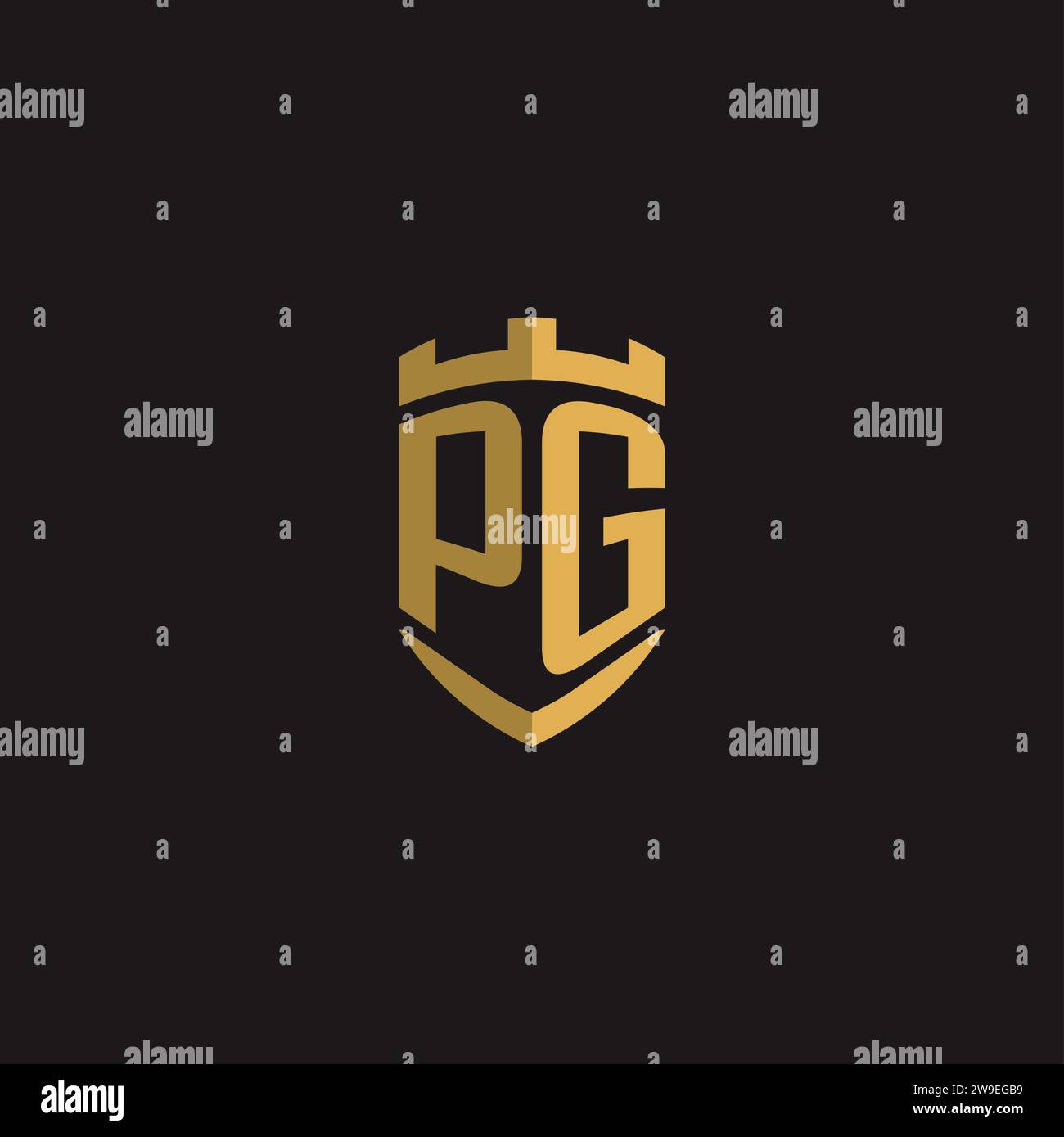 Initials PG logo monogram with shield style design vector graphic Stock Vector