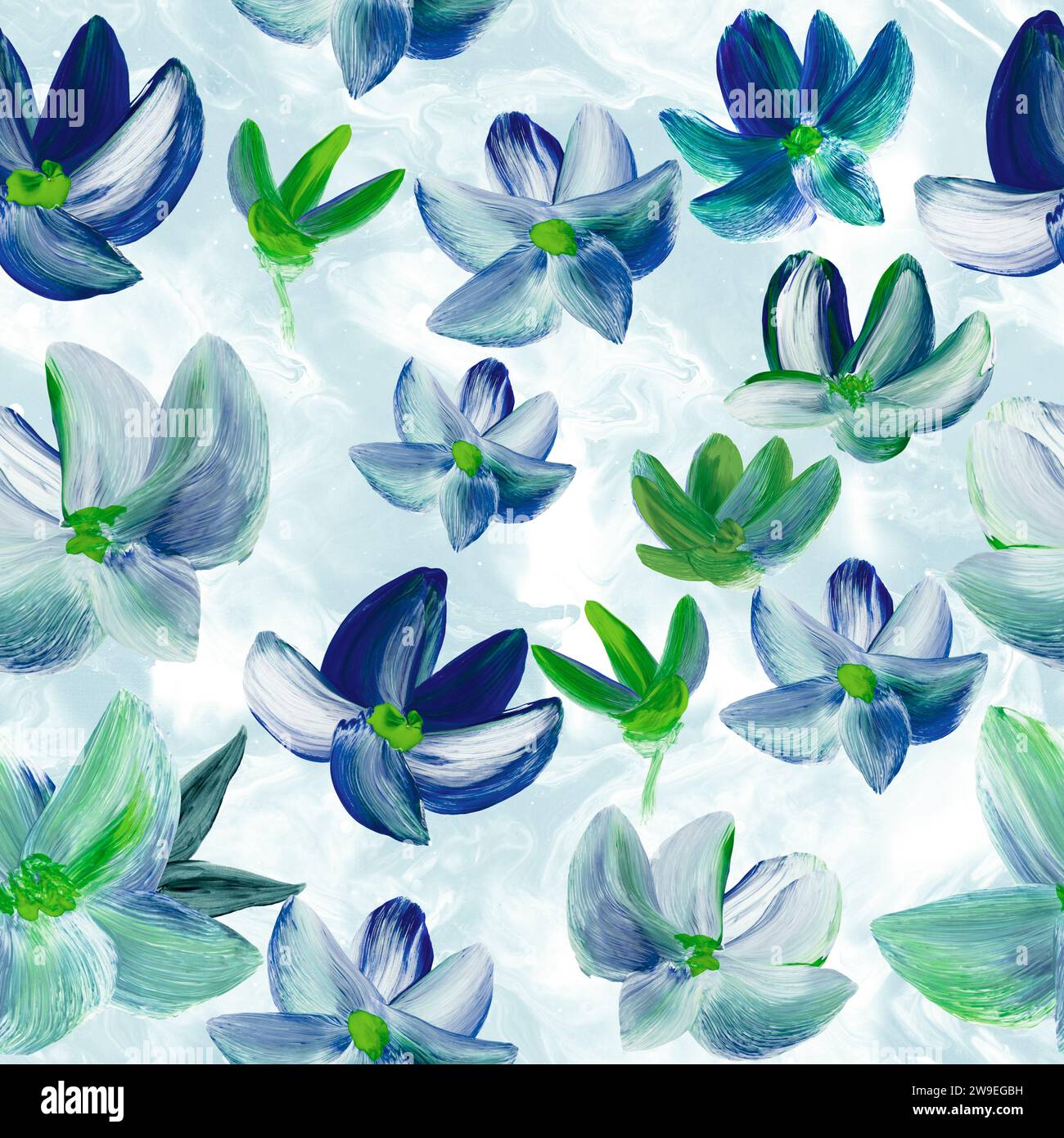 Seamless pattern of abstract painting blue and green flowers, original ...
