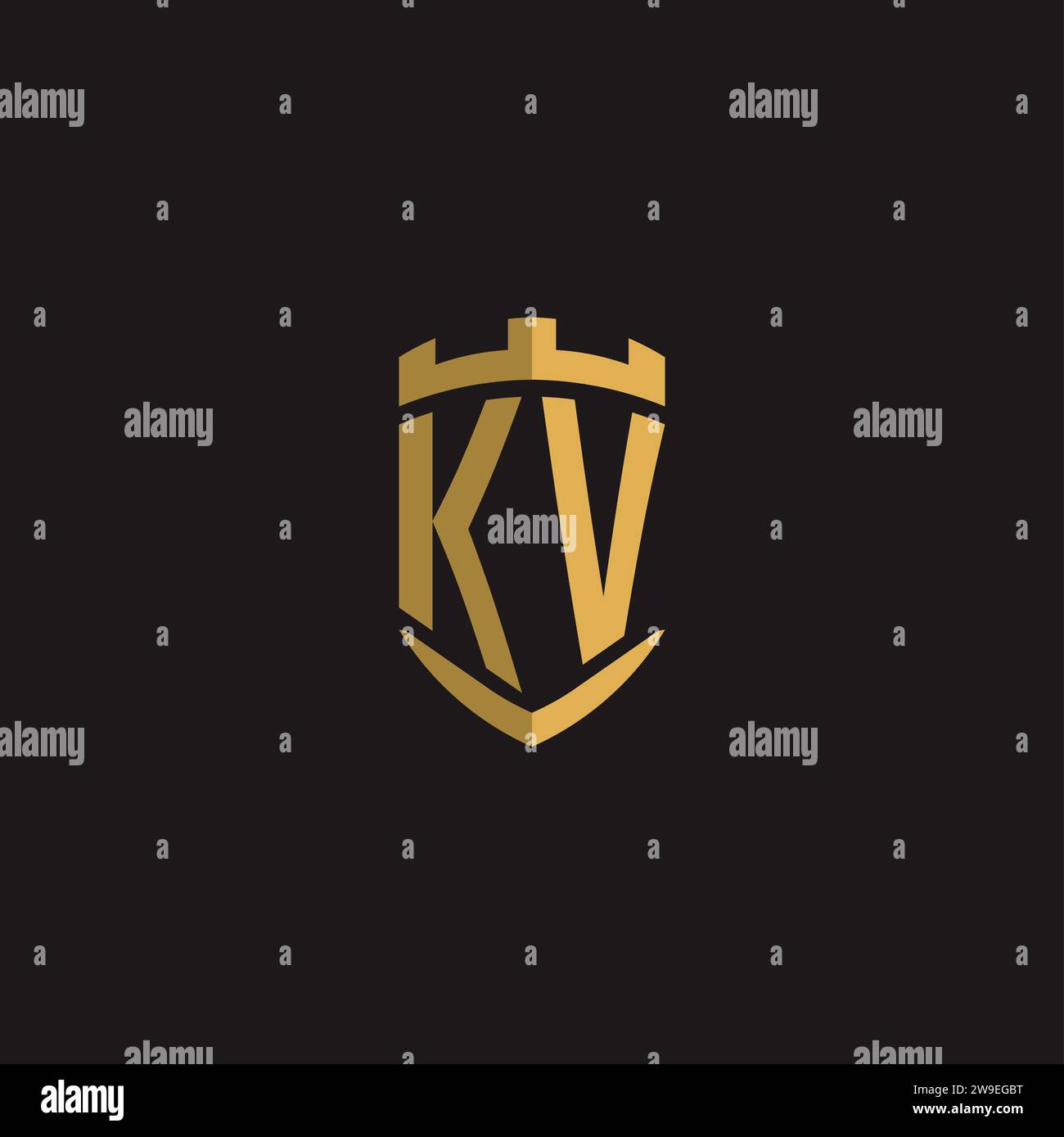 Initials KV logo monogram with shield style design vector graphic Stock Vector
