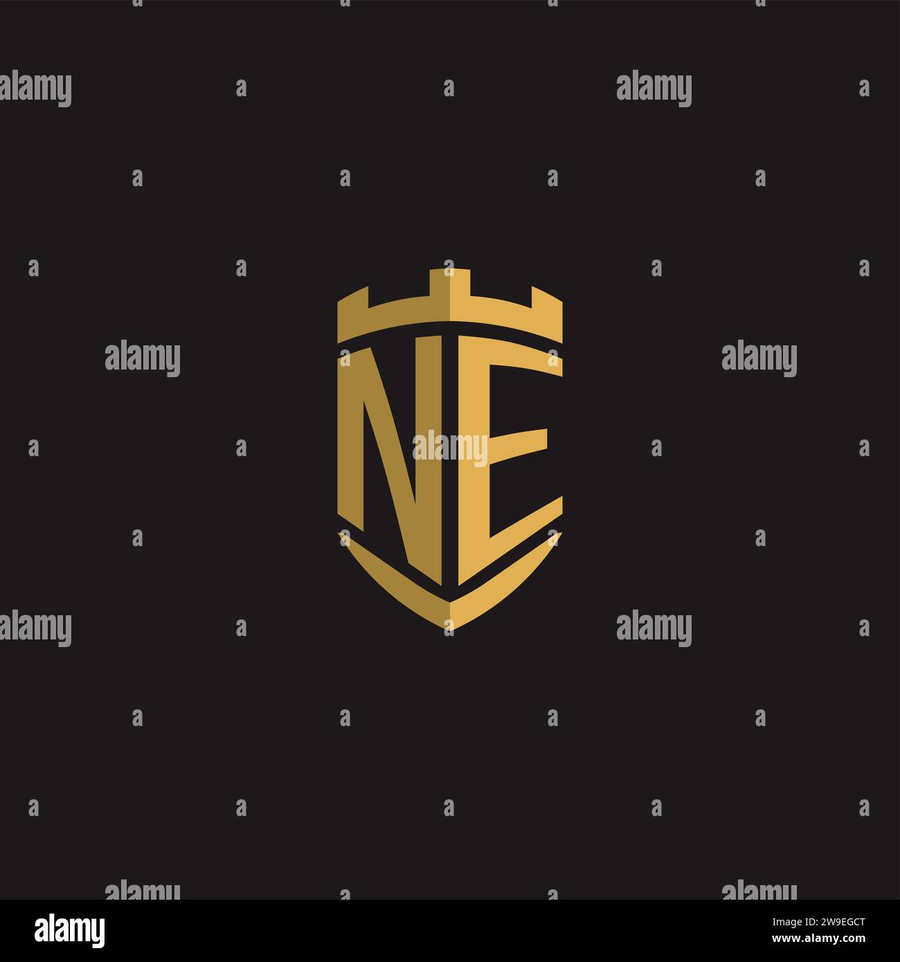 Initials NE logo monogram with shield style design vector graphic Stock Vector