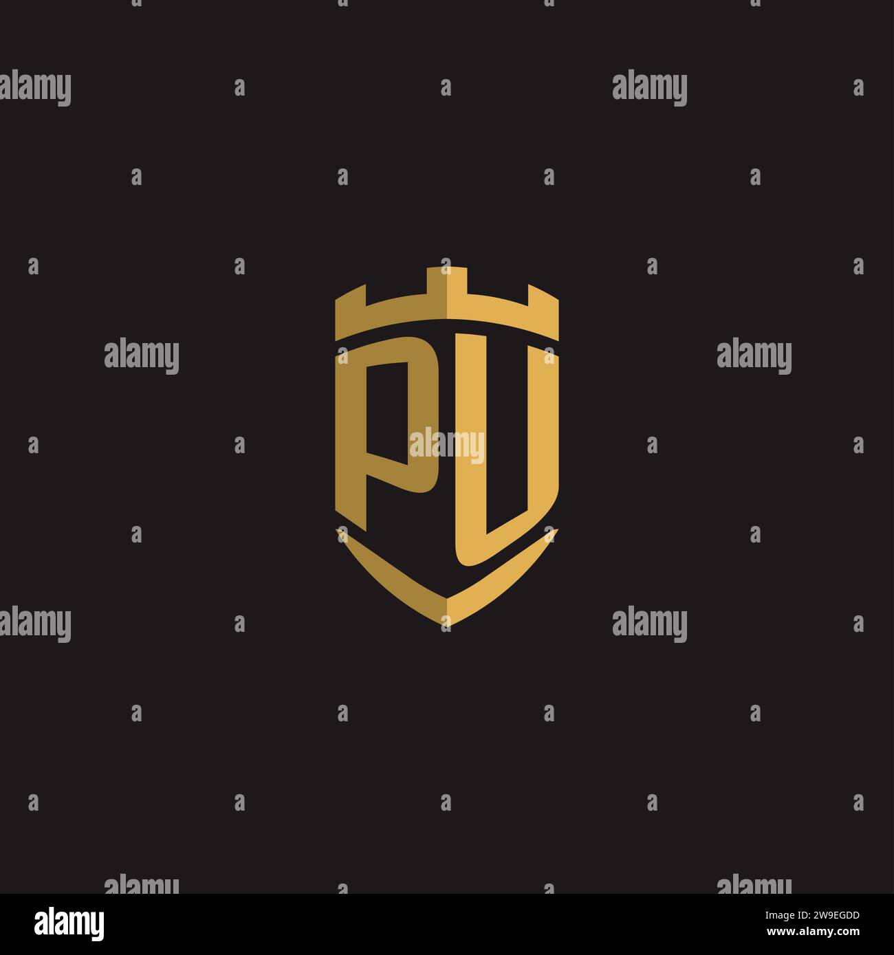 Initials PU logo monogram with shield style design vector graphic Stock Vector