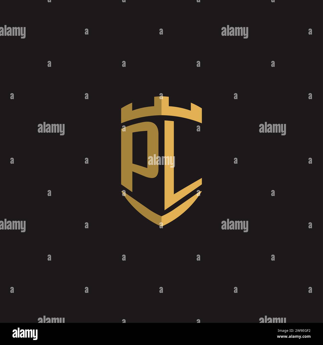 Initials PL logo monogram with shield style design vector graphic Stock Vector