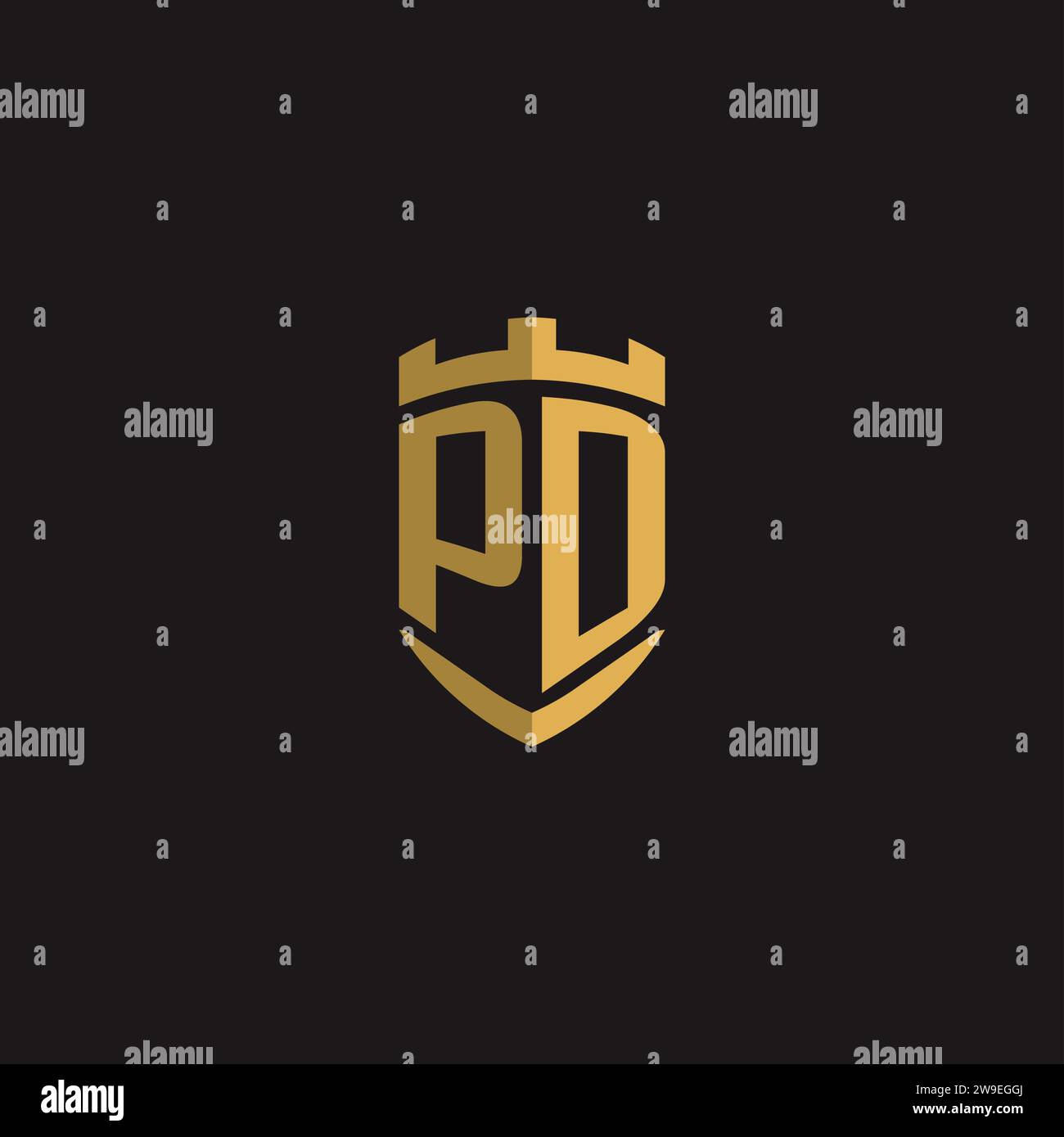 Initials PD logo monogram with shield style design vector graphic Stock Vector