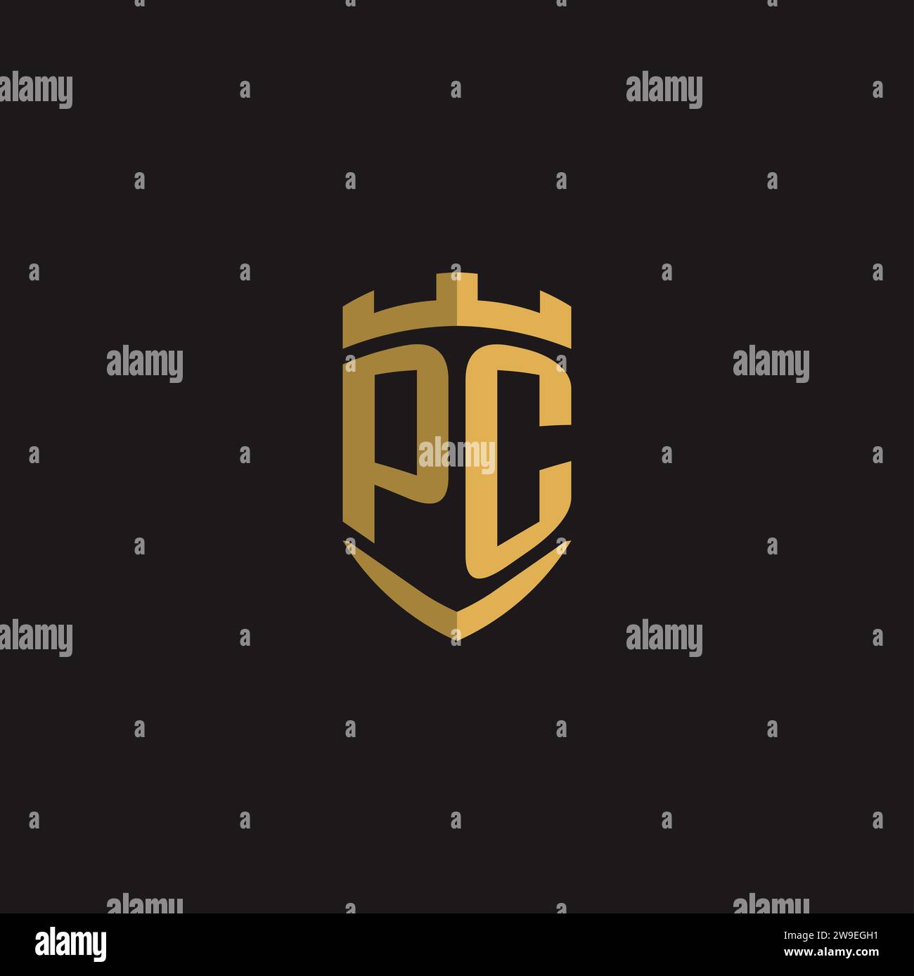 Initials PC logo monogram with shield style design vector graphic Stock Vector