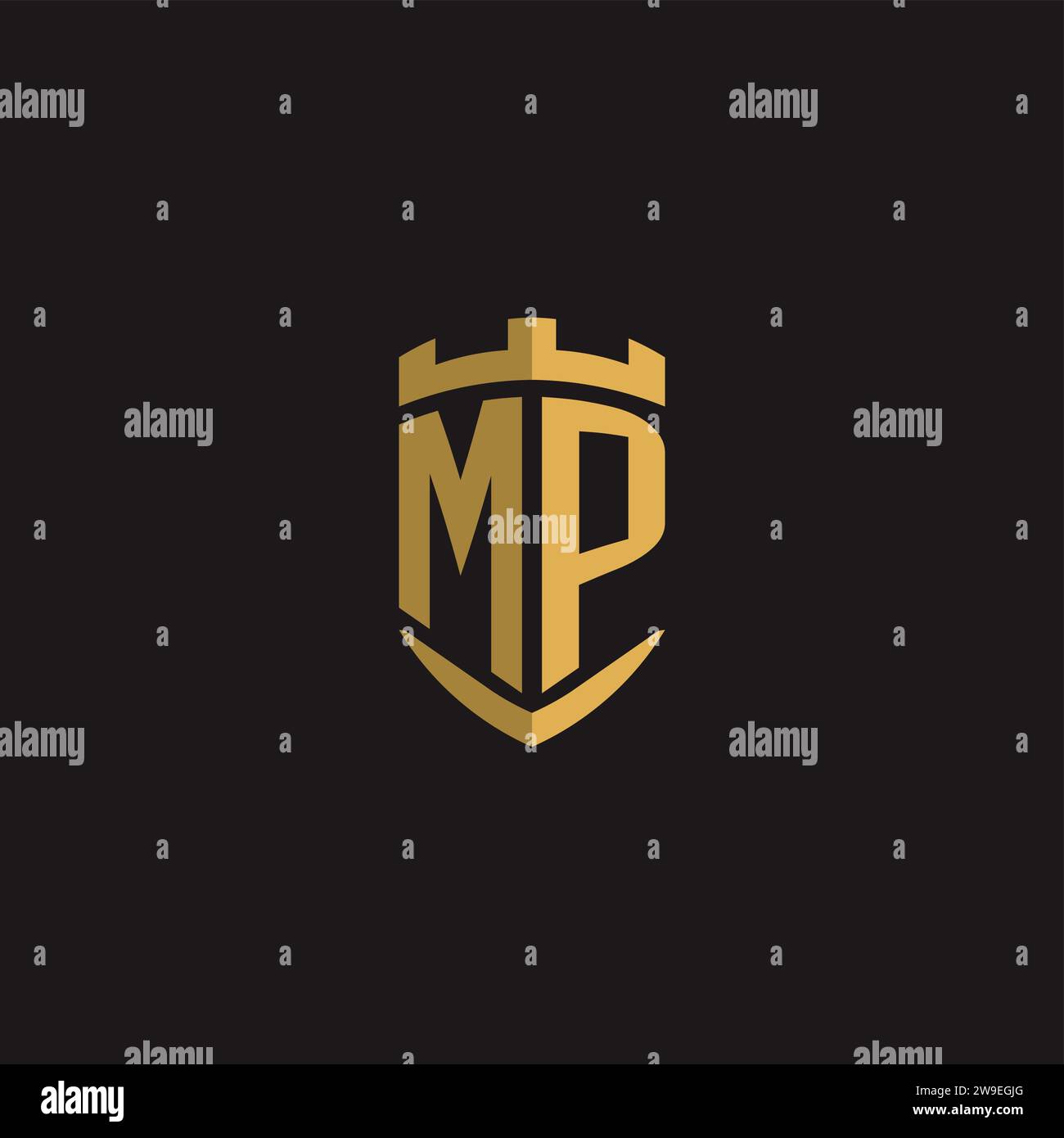 Initials MP logo monogram with shield style design vector graphic Stock Vector