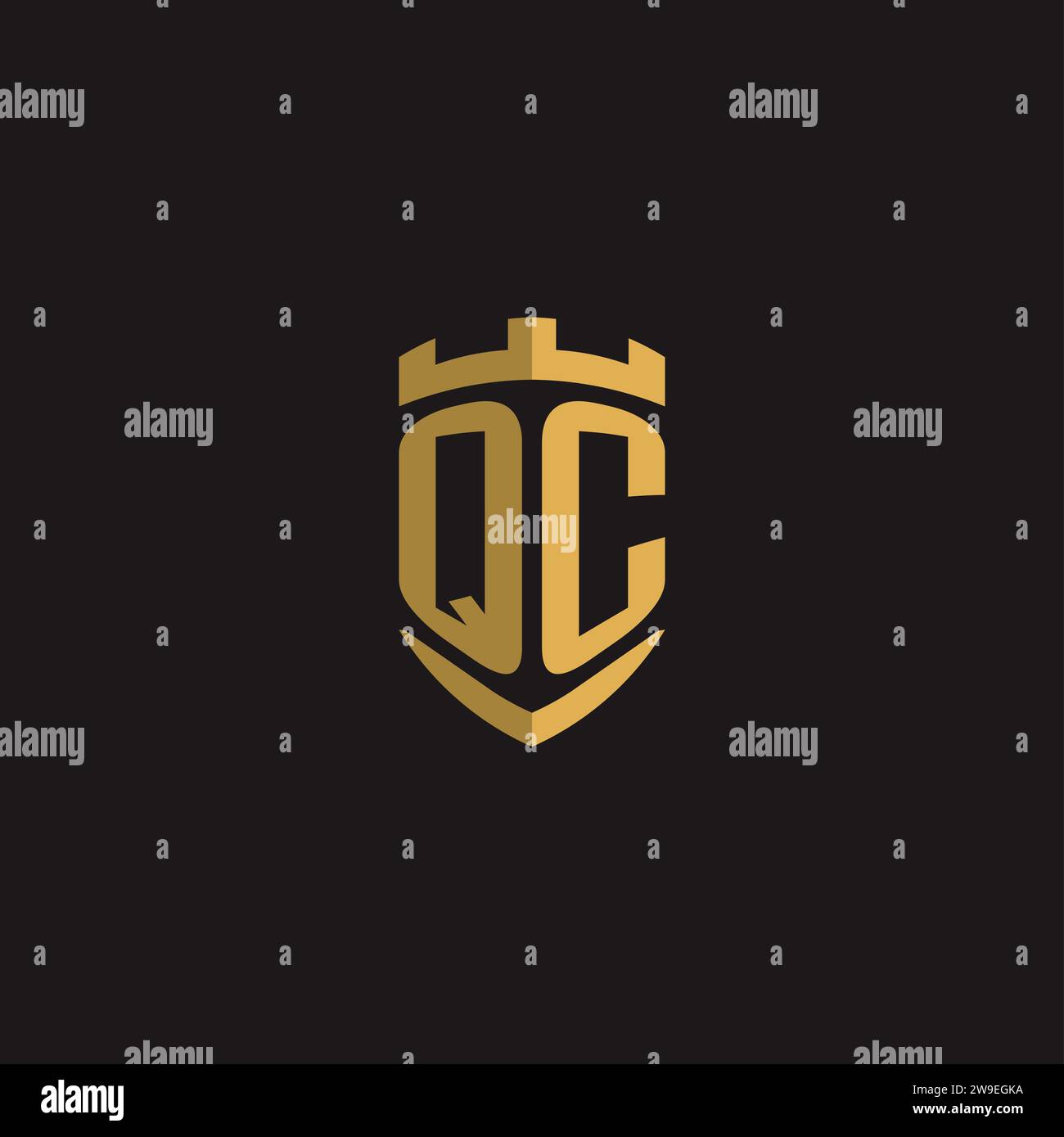 Initials QC logo monogram with shield style design vector graphic Stock Vector