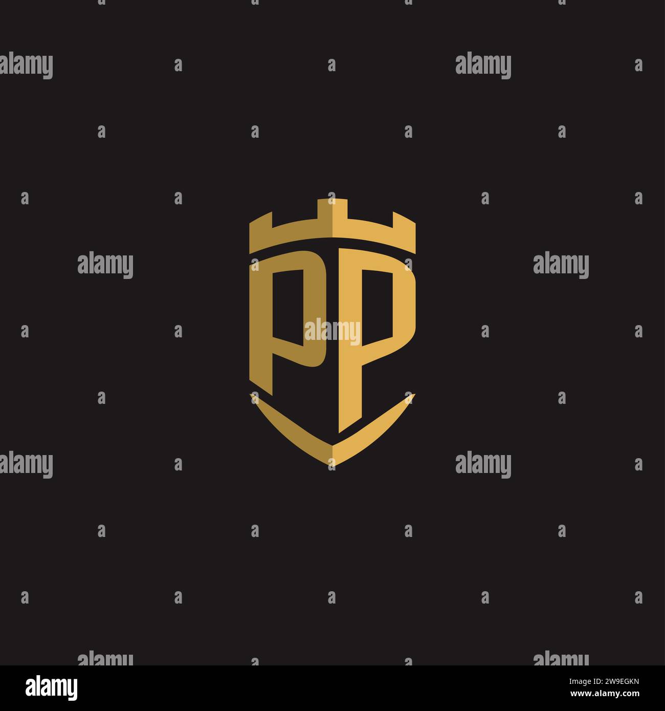 Initials PP logo monogram with shield style design vector graphic Stock Vector