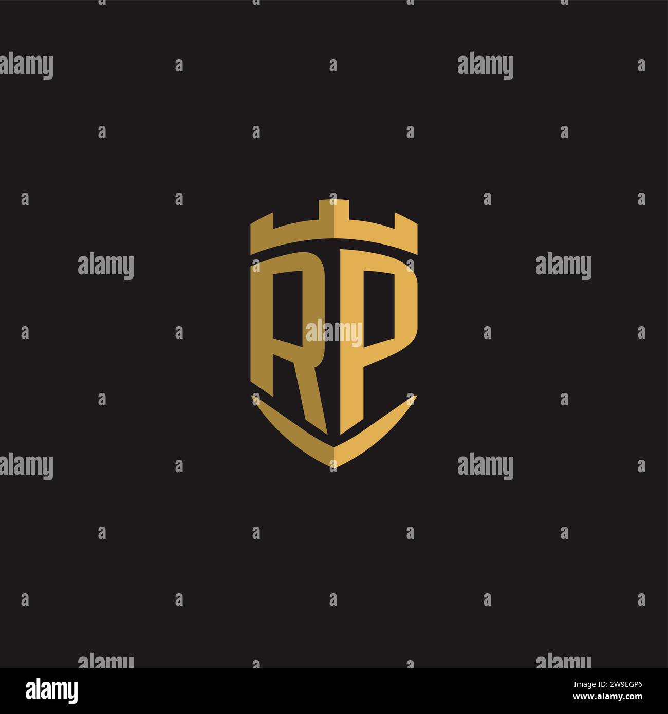 Initials RP logo monogram with shield style design vector graphic Stock Vector