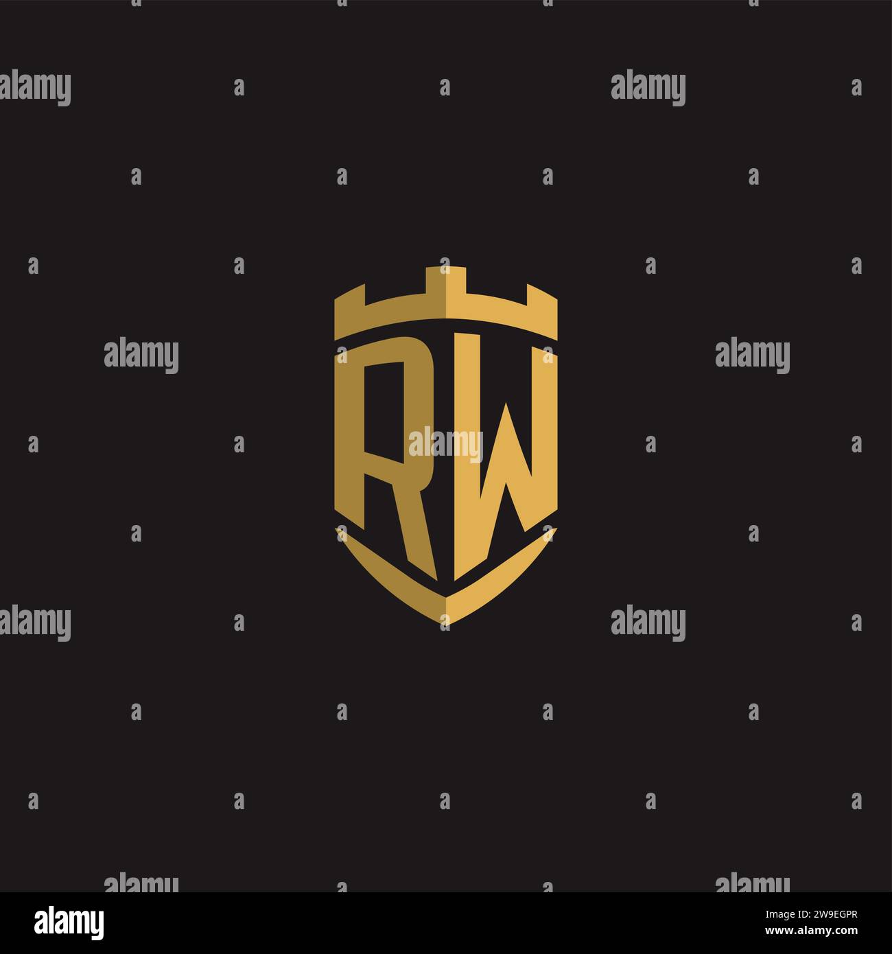 Initials RW logo monogram with shield style design vector graphic Stock Vector