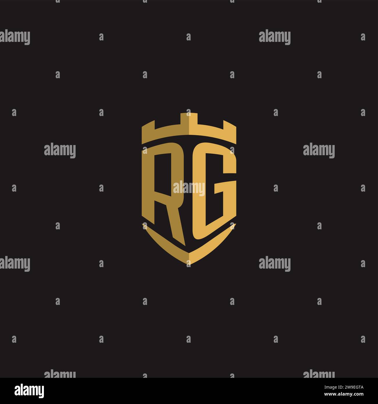 Initials RG logo monogram with shield style design vector graphic Stock Vector