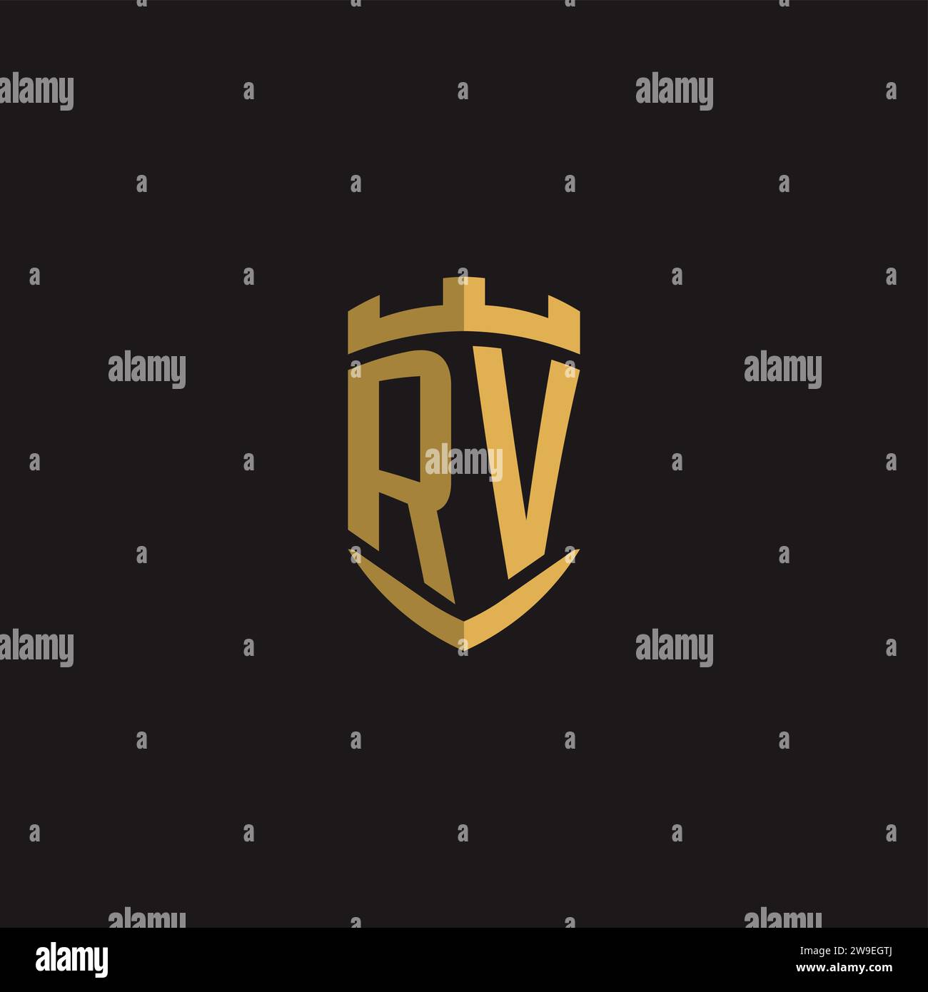 Initials RV logo monogram with shield style design vector graphic Stock Vector