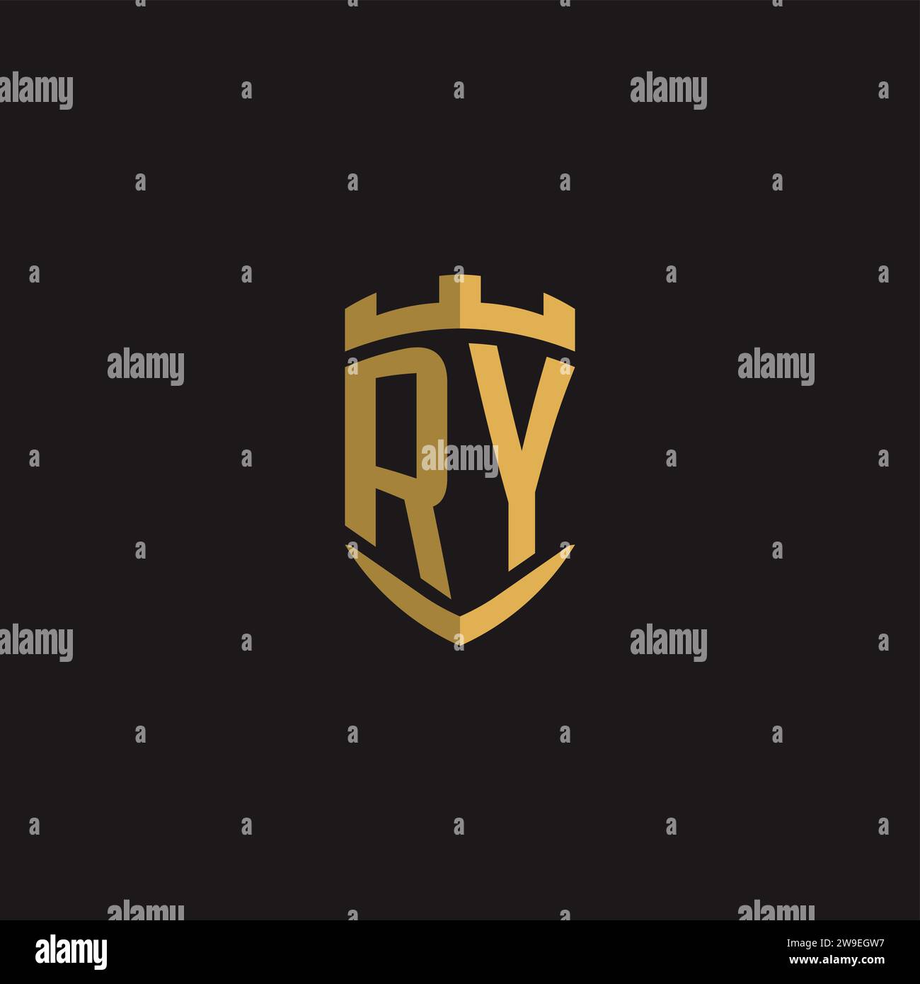 Initials RY logo monogram with shield style design vector graphic Stock Vector