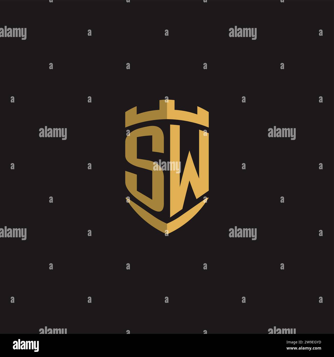 Initials SW logo monogram with shield style design vector graphic Stock Vector