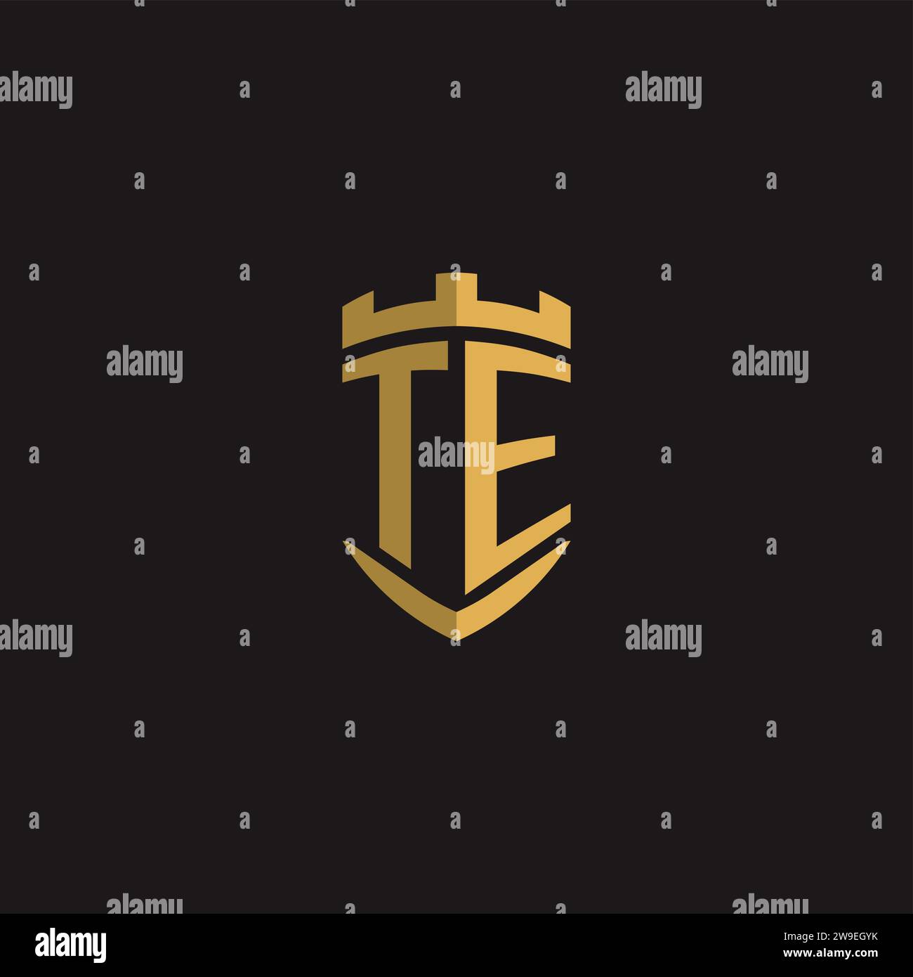 Initials TE logo monogram with shield style design vector graphic Stock Vector