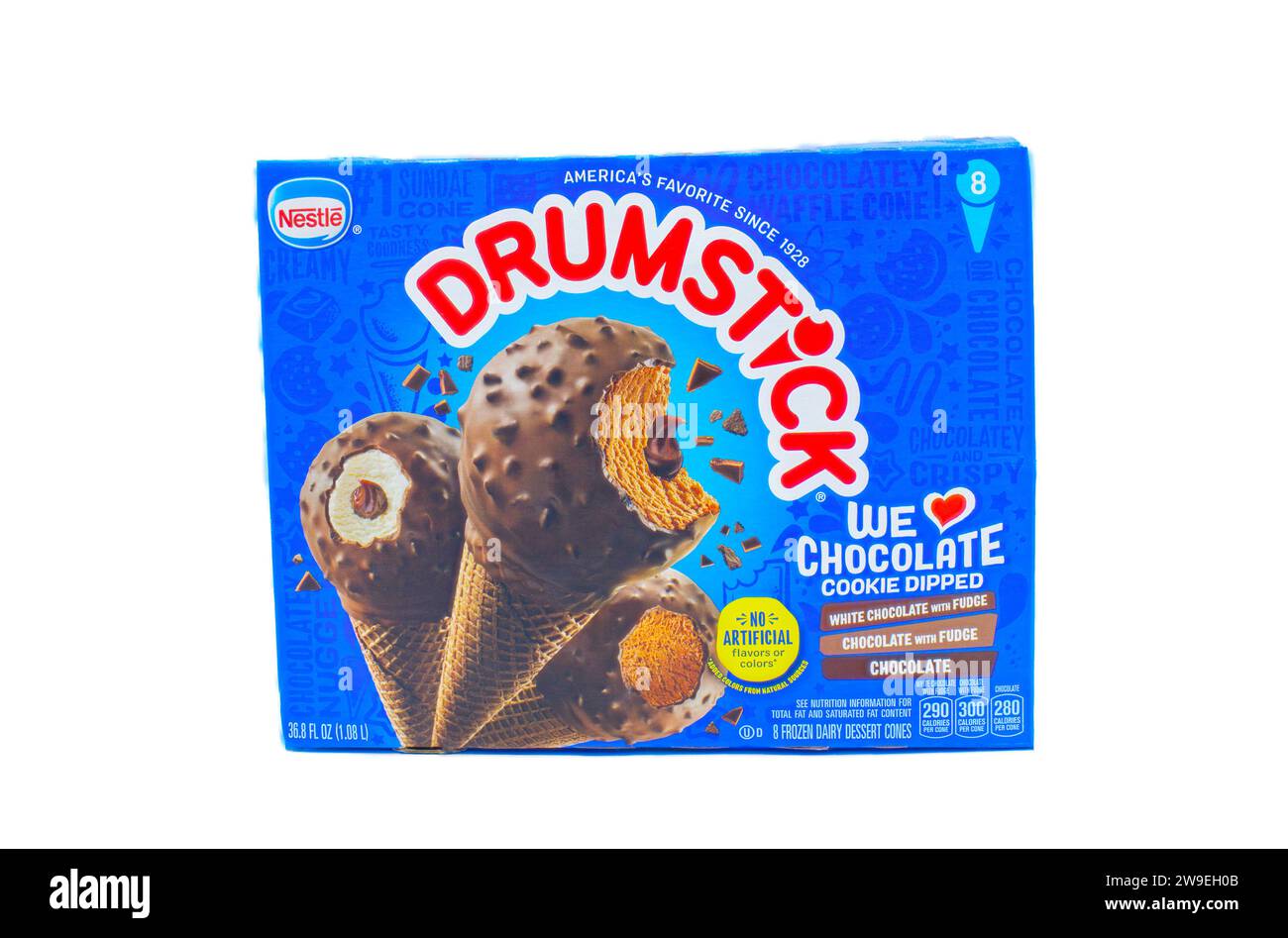 Ocala, FL USA - November 2023 drumstick Ice Cream cone cookie dipped chocolate fudge isolated on white background packaged and distributed by nestle. Stock Photo
