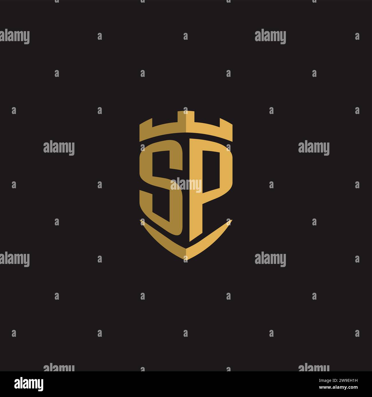Initials SP logo monogram with shield style design vector graphic Stock Vector