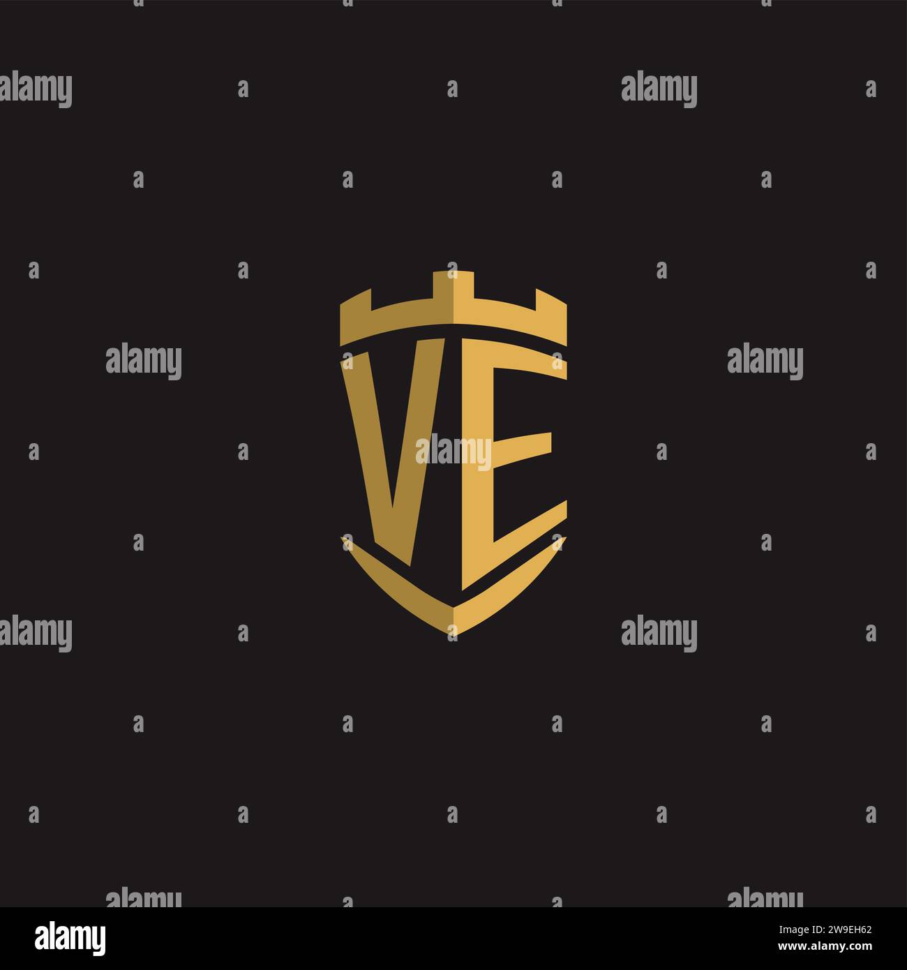 Initials VE logo monogram with shield style design vector graphic Stock Vector