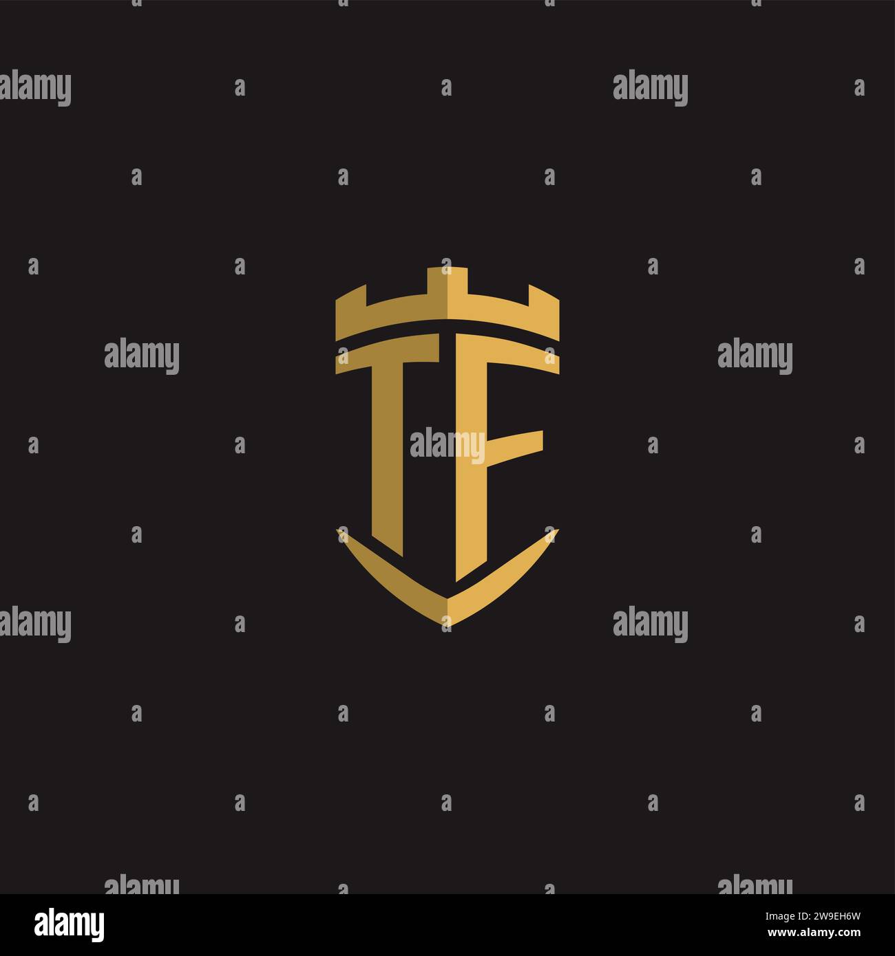 Initials TF logo monogram with shield style design vector graphic Stock Vector