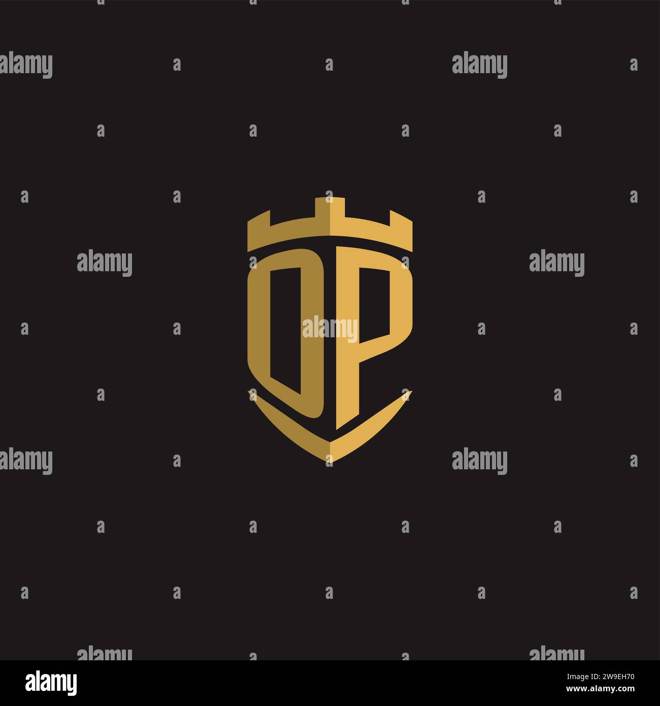 Initials OP logo monogram with shield style design vector graphic Stock Vector