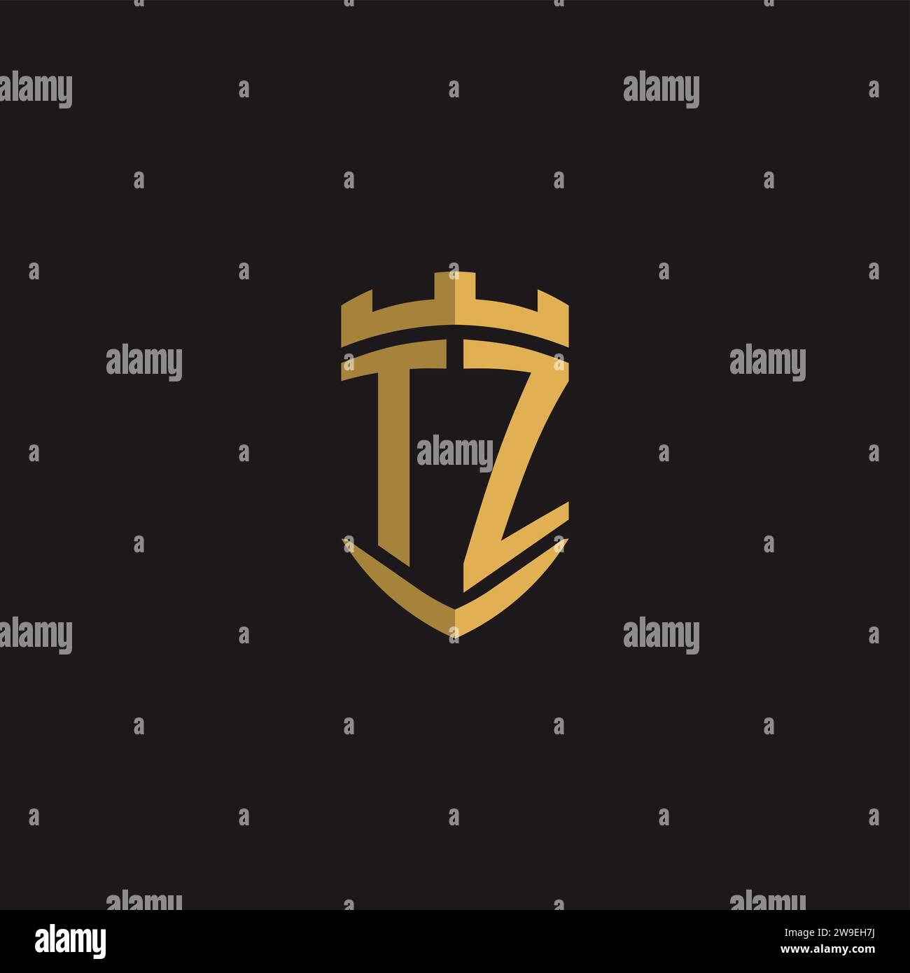 Initials TZ logo monogram with shield style design vector graphic Stock Vector