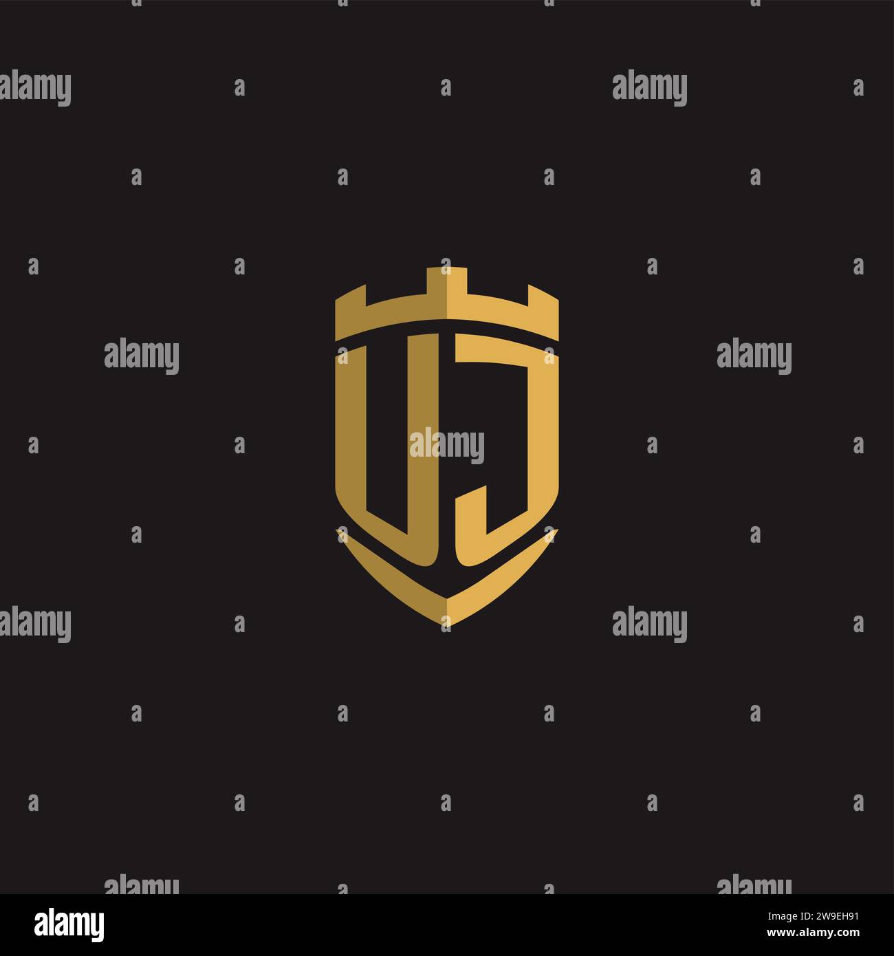 Initials UJ logo monogram with shield style design vector graphic Stock Vector