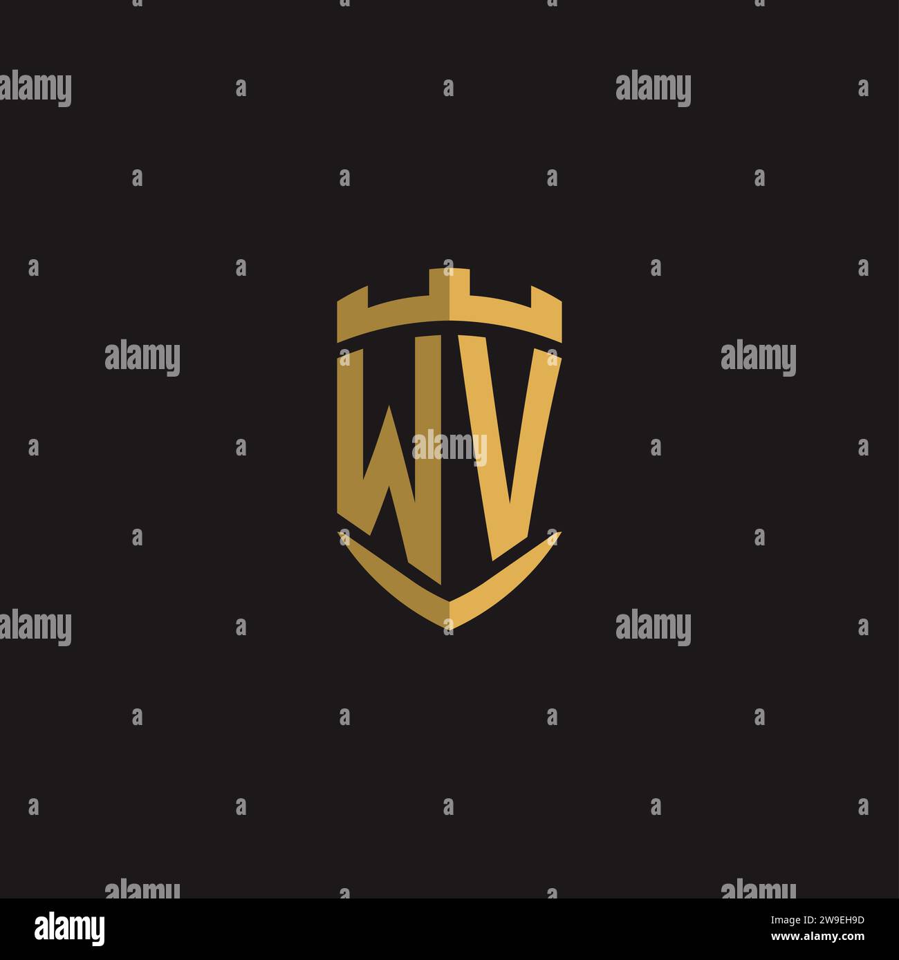 Initials WV logo monogram with shield style design vector graphic Stock Vector