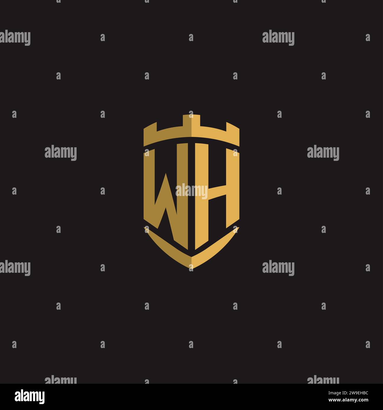 Initials WH logo monogram with shield style design vector graphic Stock Vector