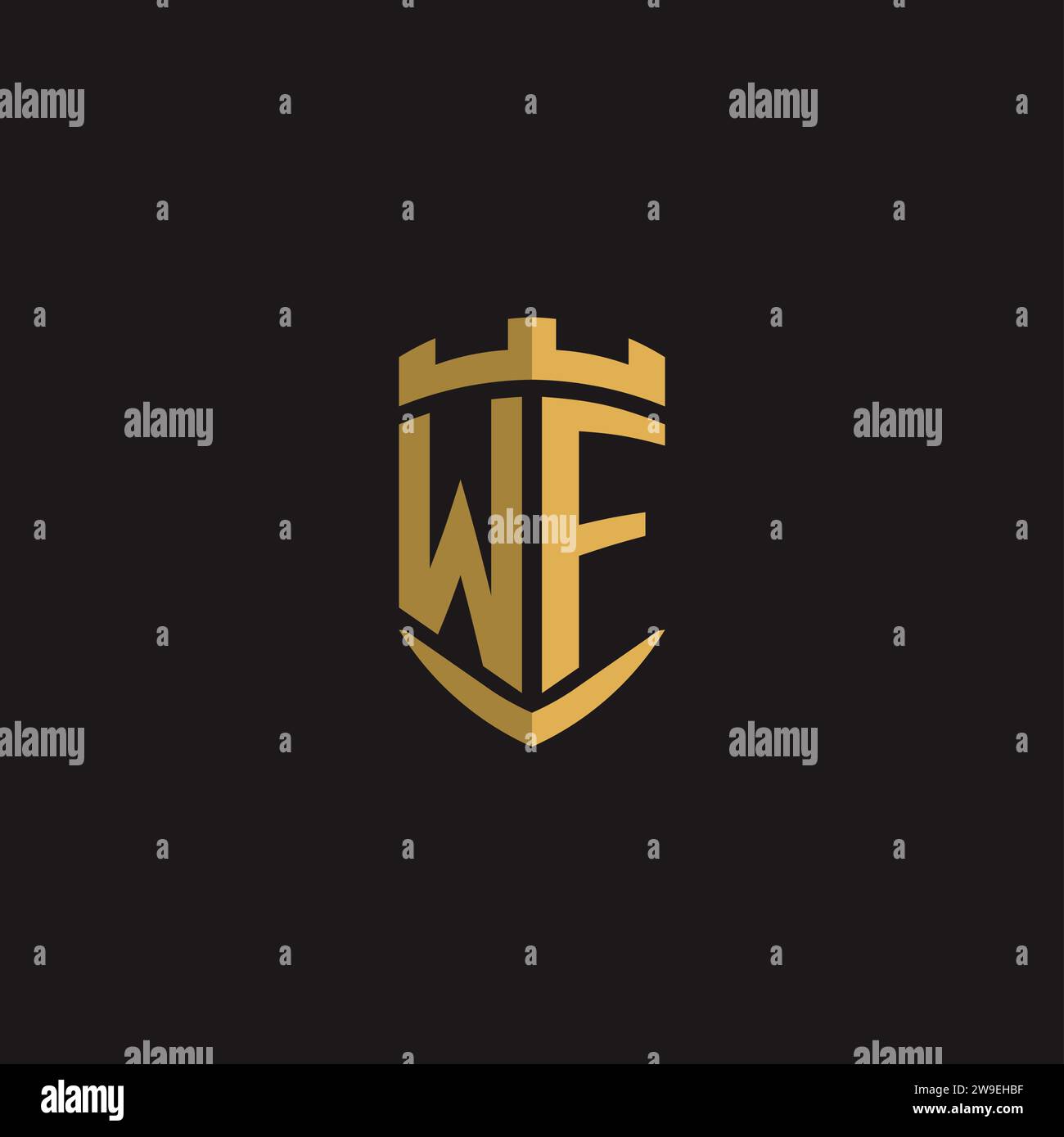 Initials WF logo monogram with shield style design vector graphic Stock Vector