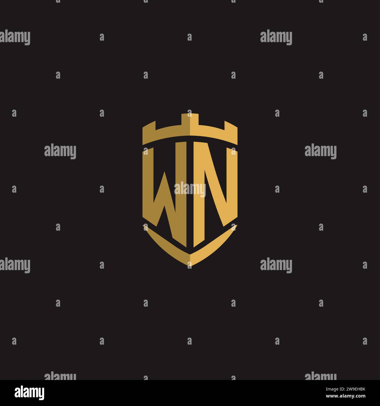 Initials WN logo monogram with shield style design vector graphic Stock Vector