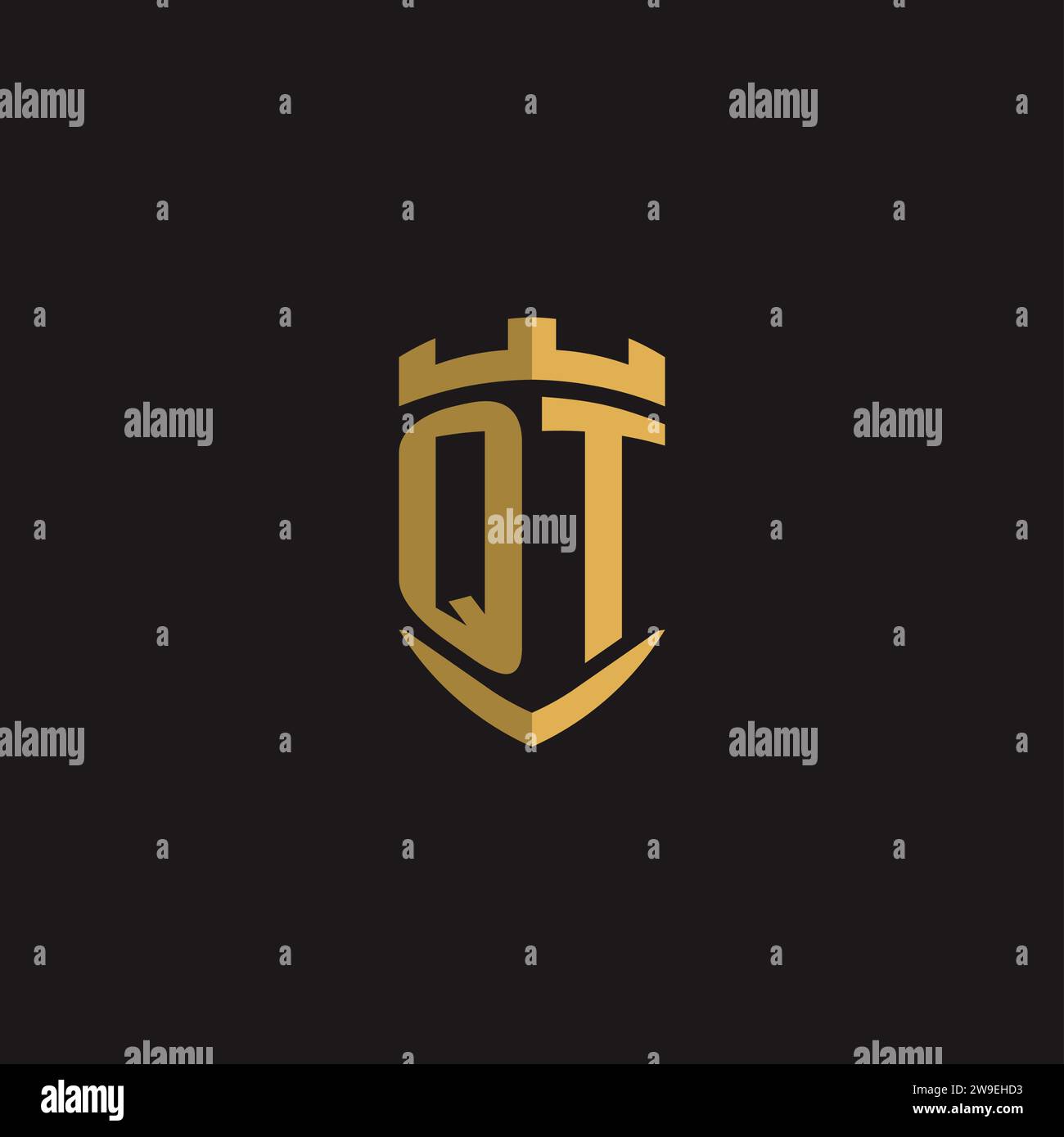 Initials QT logo monogram with shield style design vector graphic Stock Vector