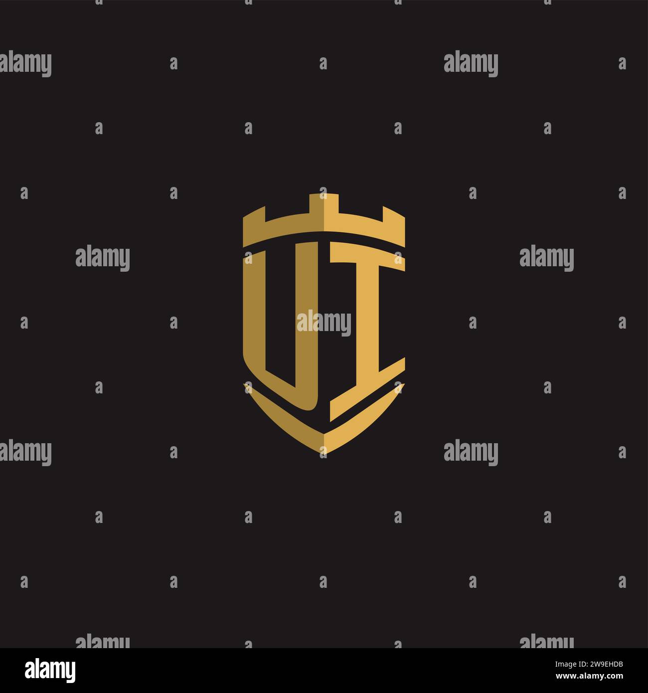 Initials UI logo monogram with shield style design vector graphic Stock Vector