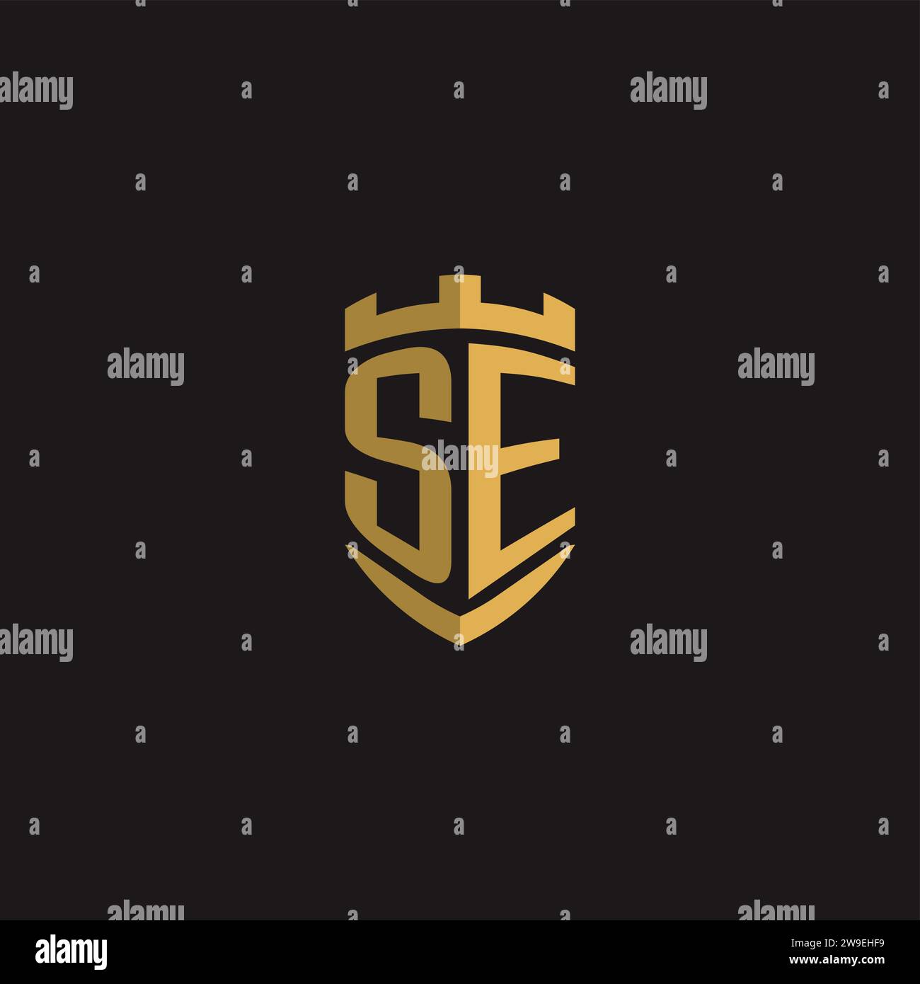 Initials SE logo monogram with shield style design vector graphic Stock Vector