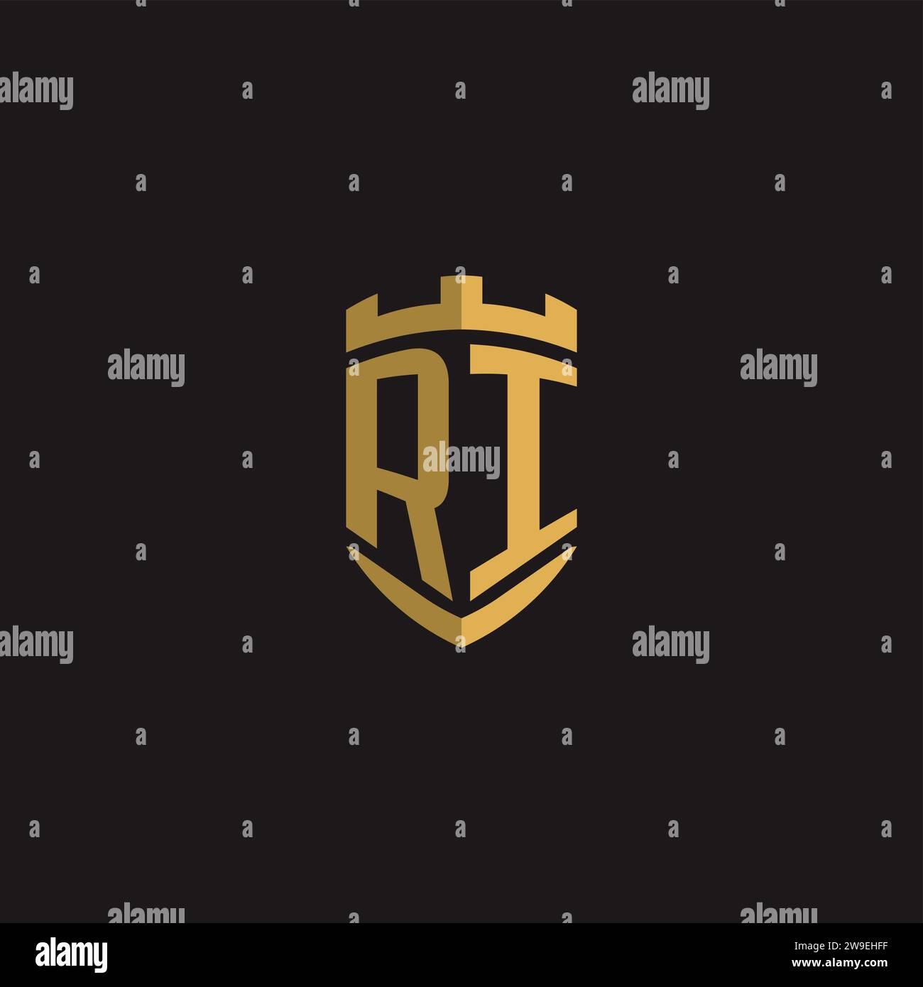 Initials RI logo monogram with shield style design vector graphic Stock Vector