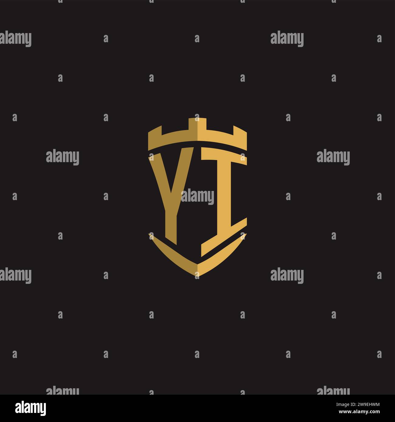 Initials YI logo monogram with shield style design vector graphic Stock Vector