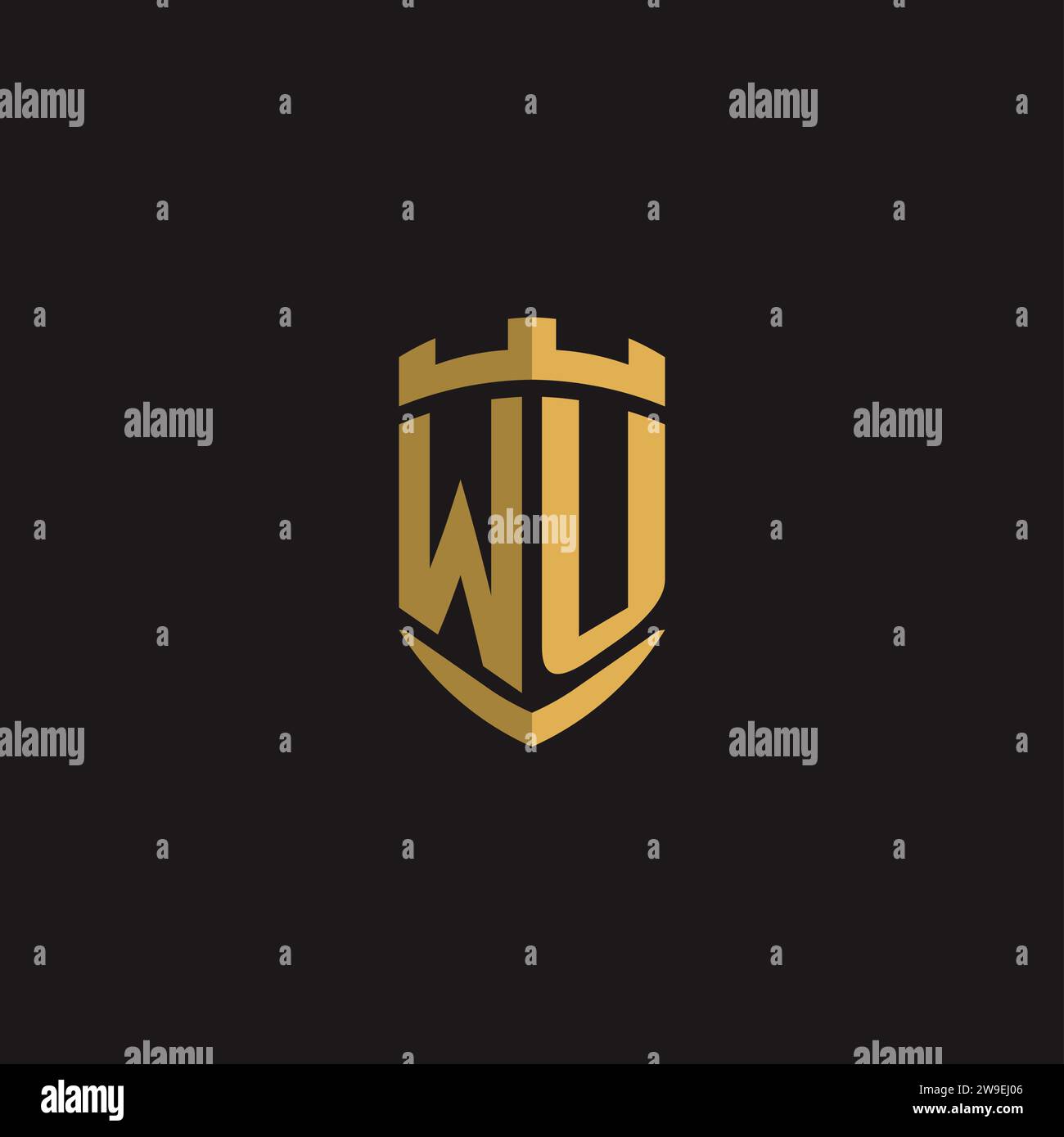 Initials WU logo monogram with shield style design vector graphic Stock Vector