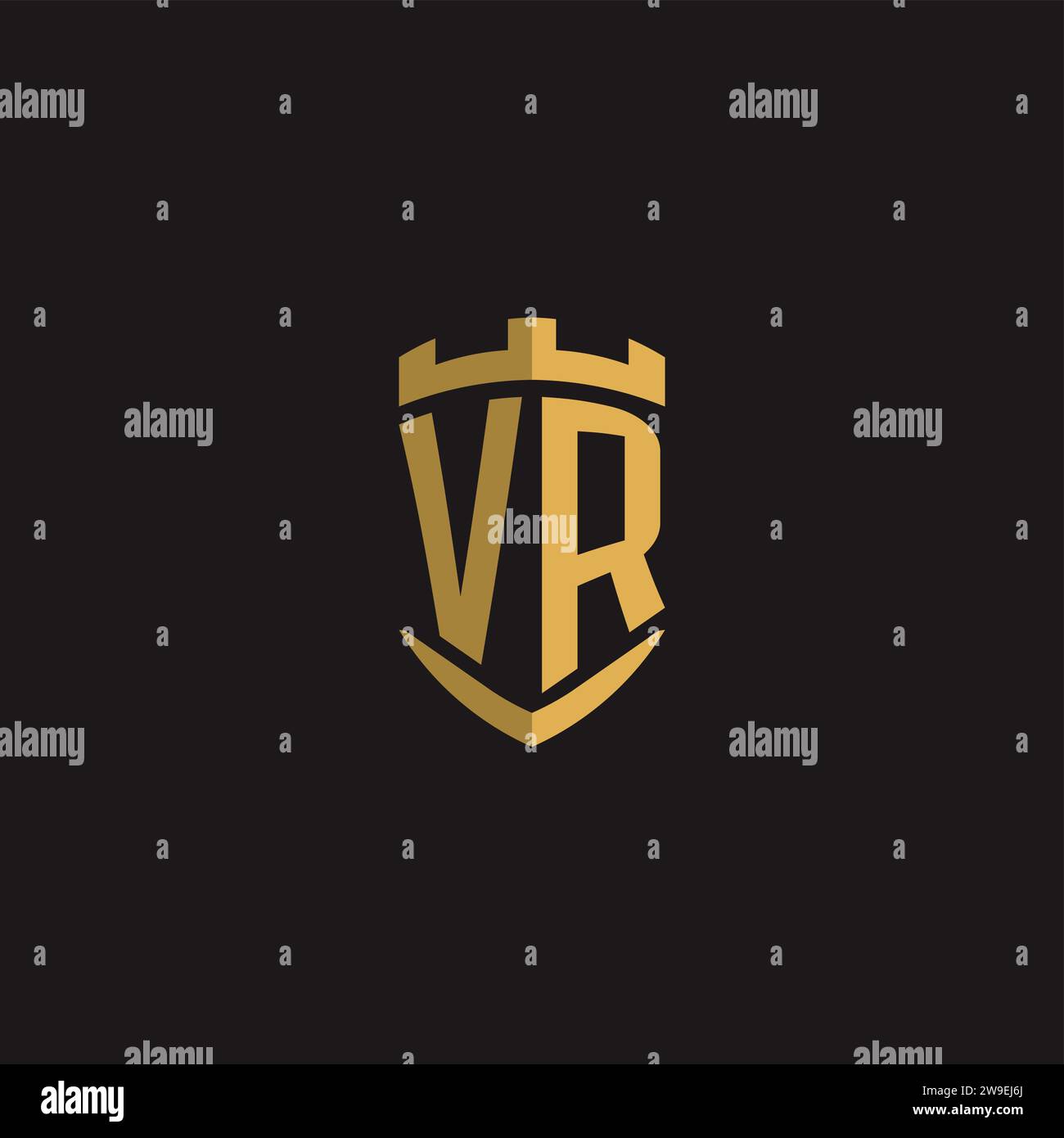 Initials VR logo monogram with shield style design vector graphic Stock Vector