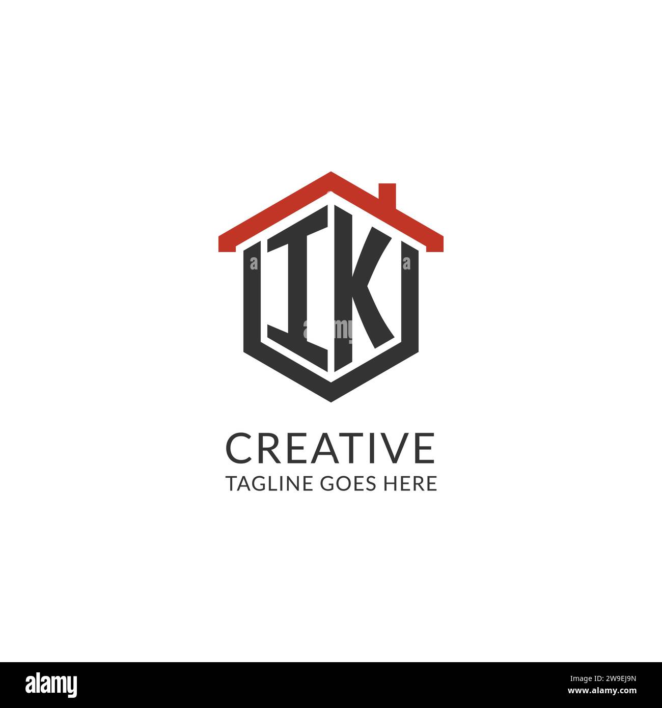 Initial logo IK monogram with home roof hexagon shape design, simple and minimal real estate logo design vector graphic Stock Vector