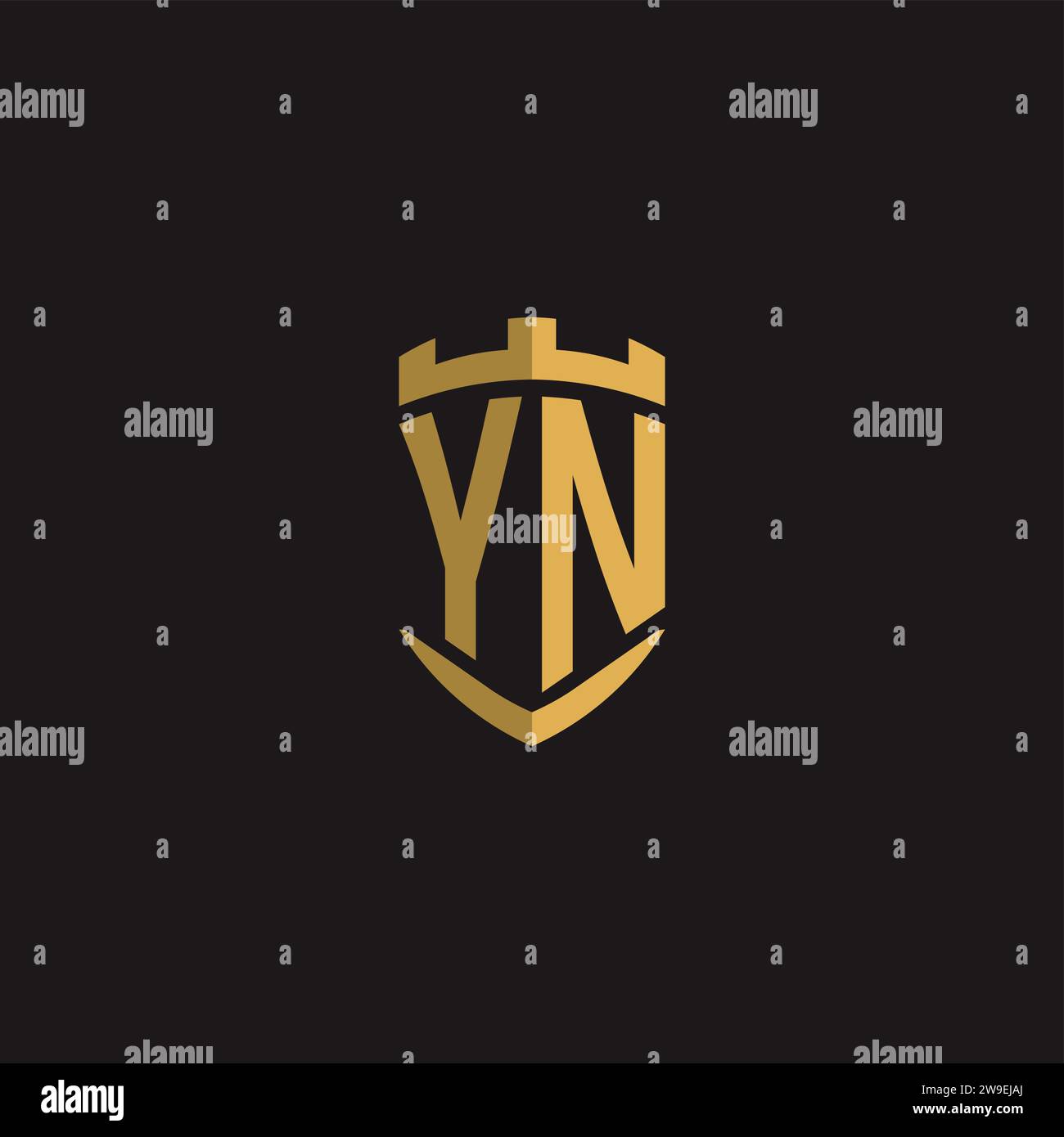 Initials YN logo monogram with shield style design vector graphic Stock Vector